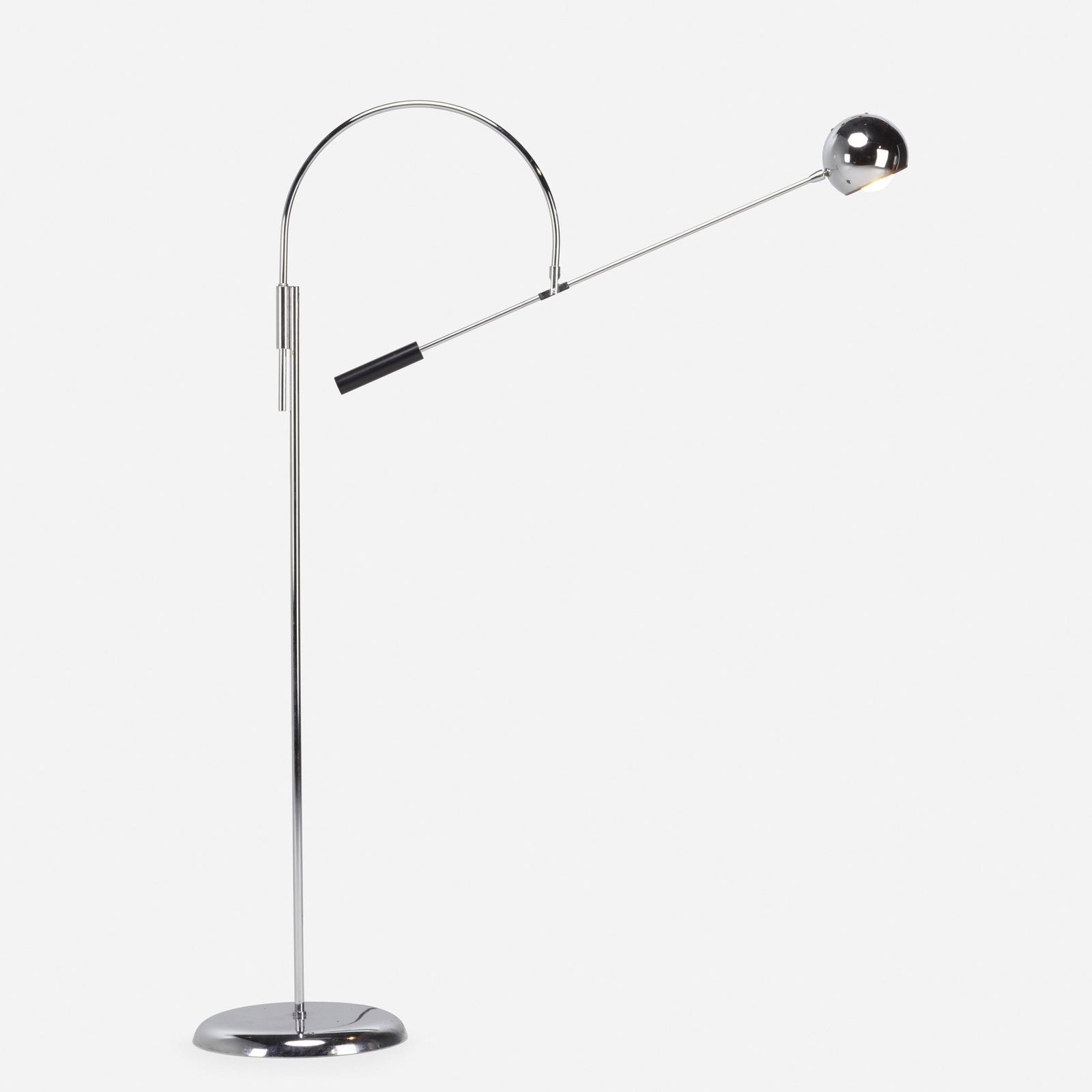 Robert Sonneman, adjustable counter-balance floor lamp: Robert Sonneman adjustable counter-balance floor lamp Robert Sonneman Associates, Inc.USA, c. 1970chrome-plated steel, enameled metal63.75 h × 48.5 d × 14 dia in (162 × 123 &time