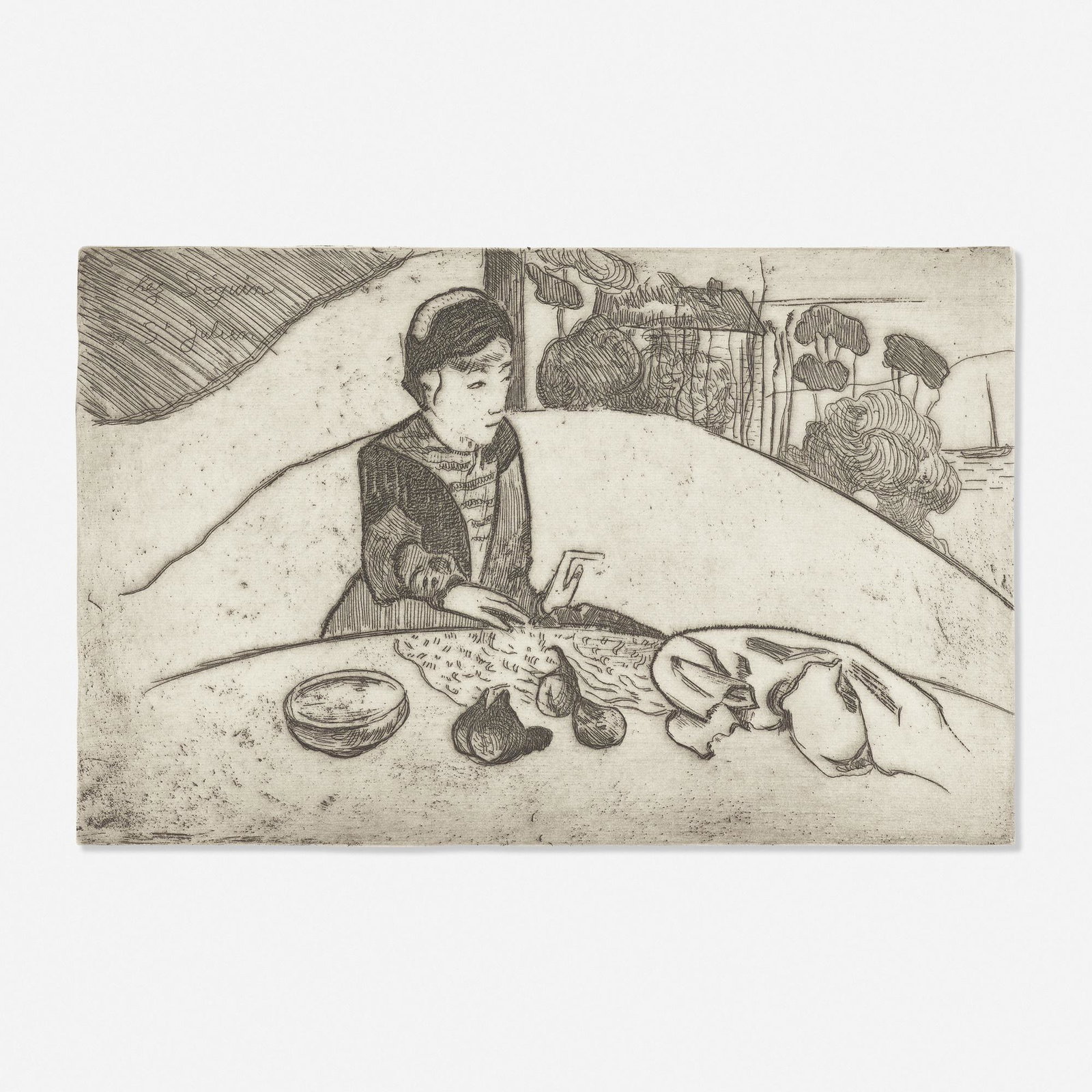 After Paul Gauguin, La Femme aux Figues: After Paul Gauguin La Femme aux Figues 1894 / c. 1964 etching 10.5 h × 16.25 w in (27 × 41 cm) This work is state ii/iii. Literature: Guerin 88 | Kornfeld 25