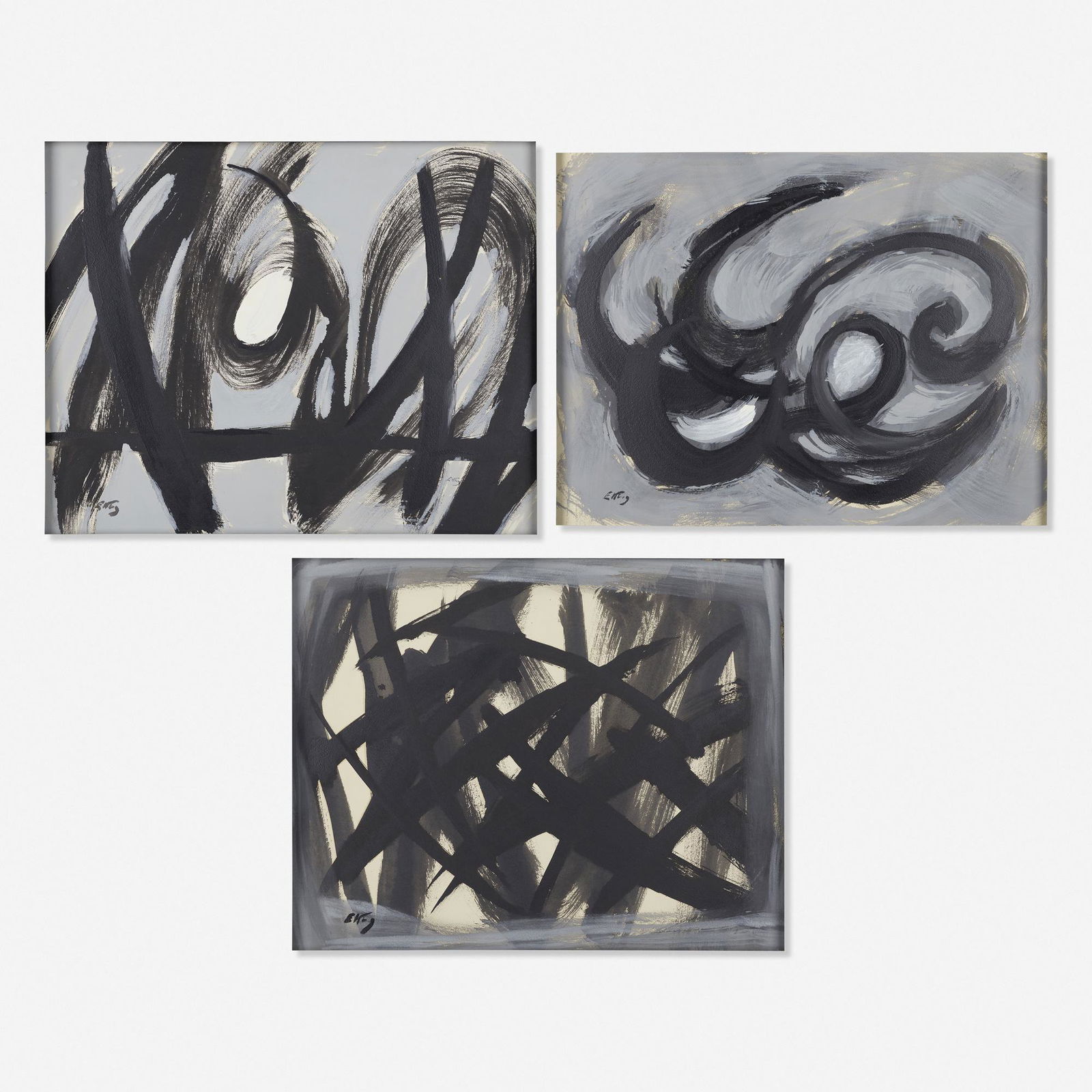 Emlen Etting, three works: Emlen Etting three works gouache and mixed media on paper15.5 h × 19.5 w in (39 × 50 cm) Each sheet measures: 15.5 h x 19.5 w inches. Signed to lower left of each work 'Etting'.