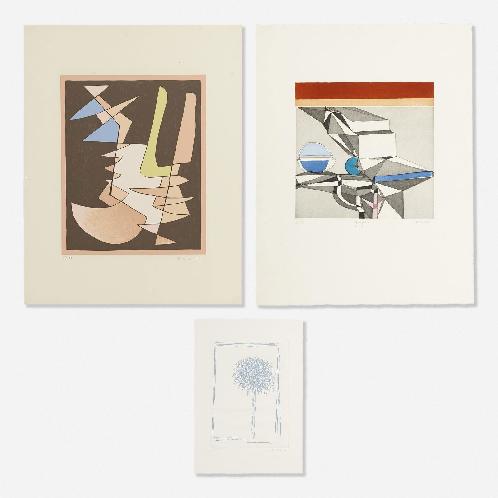 Various Artists, three works: Various Artists three works 1963, 1981etching, etching and aquatint, screenprint25.25 h × 19.625 w in (64 × 50 cm) Lot is comprised of works Proyecto by Achille Perilli, Opp
