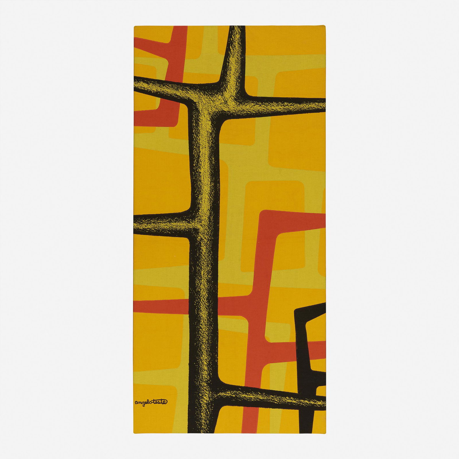 Angelo Testa, Untitled (textile): Angelo Testa Untitled (textile) c. 1970silkscreen on linen51 h × 24 w in (130 × 61 cm) Signed to lower left 'Angelo Testa'.