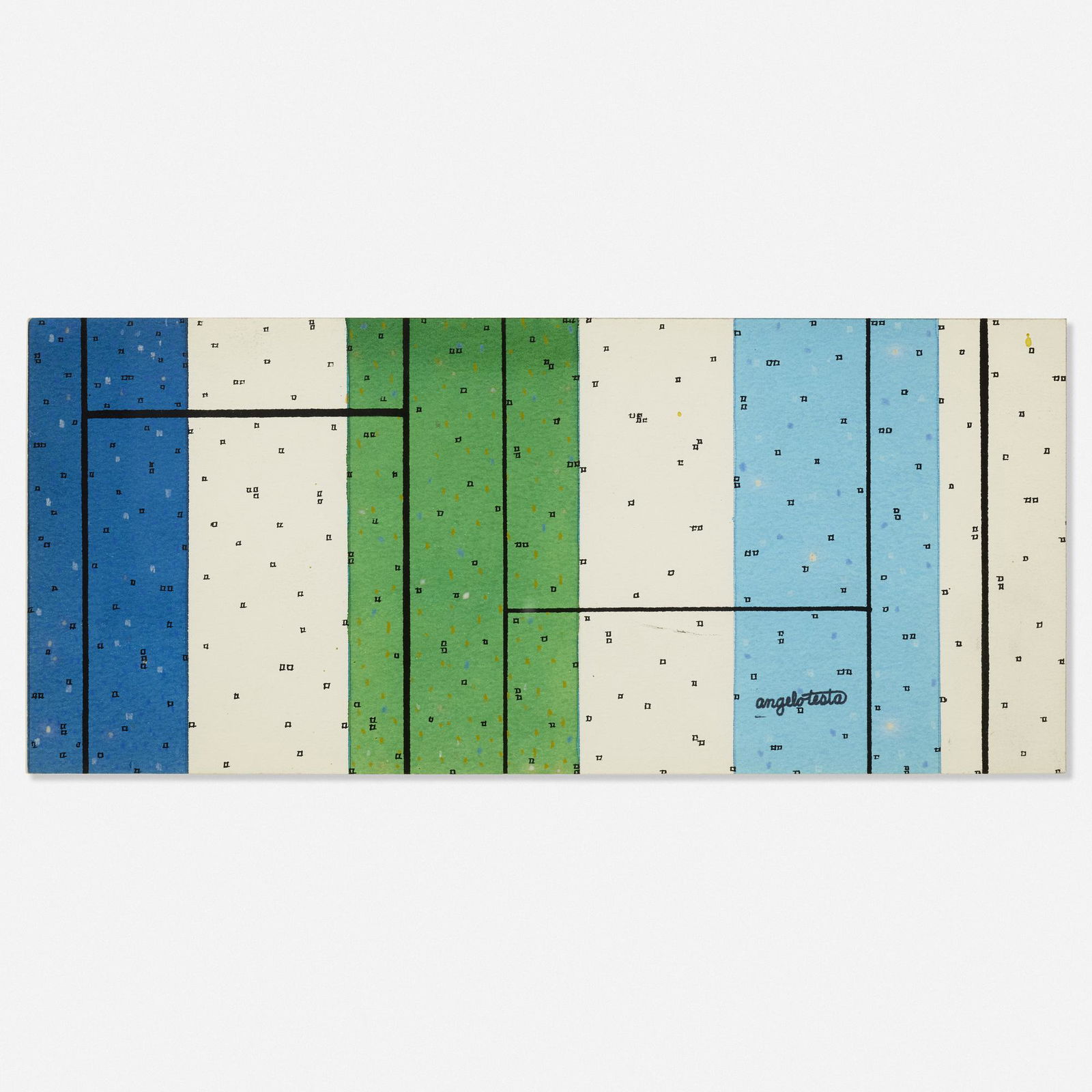 Angelo Testa, Untitled: Angelo Testa Untitled 1950ink on paper6.5 h × 14.25 w in (17 × 36 cm) Printed signature to lower right 'Angelo Testa'. Provenance: Red/Dot Gallery, New York |