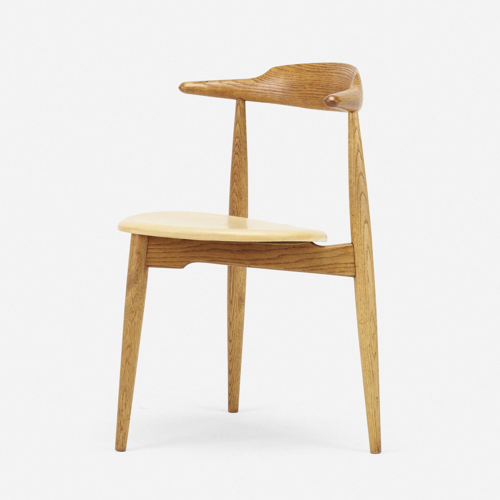 Hans J. Wegner, Heart chair: Hans J. Wegner Heart chair Fritz HansenDenmark, 1952oak, leather28.75 h × 22.5 w × 18 d in (73 × 57 × 46 cm) Paper manufacturer's label to underside '204'. Sold with