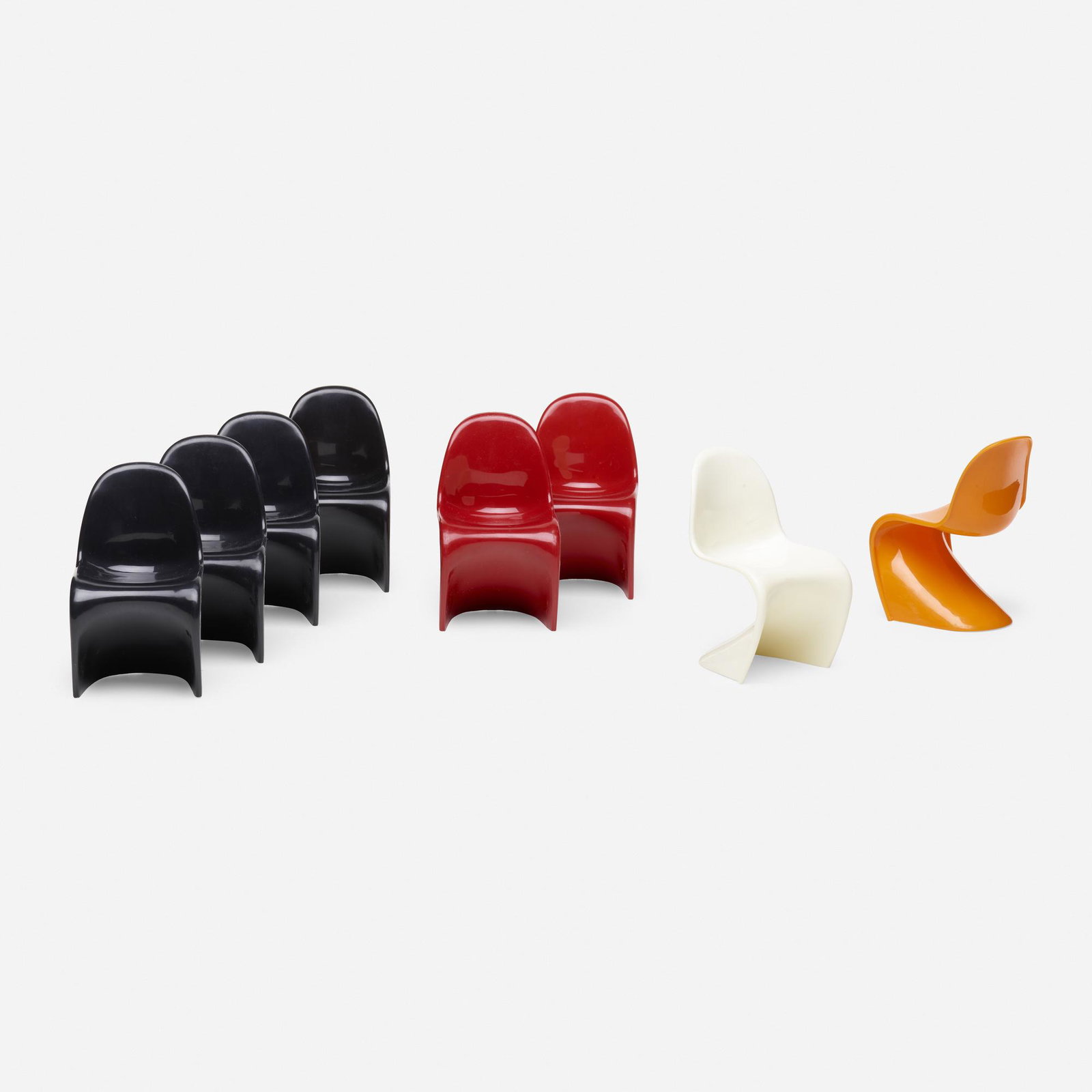 After Verner Panton, miniature Panton chairs: After Verner Panton miniature Panton chairs, collection of eight Vitra Germany 21st century plastic 5.5 h × 3.25 w × 4 d in (14 × 8 × 10 cm) For more than twenty years,