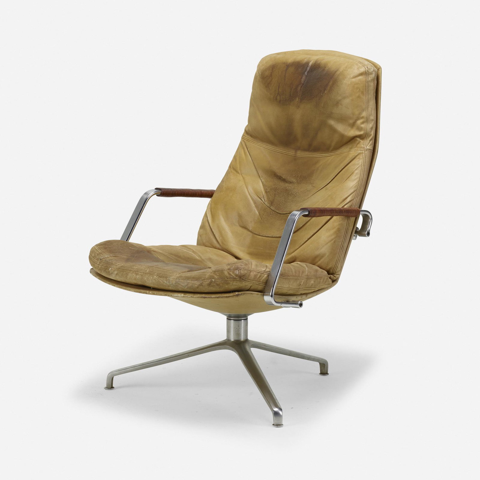 Preben Fabricius and Jorgen Kastholm, lounge chair: Preben Fabricius and Jorgen Kastholm lounge chair, model FK 86 Alfred Kill Denmark / Germany, c. 1970 leather, chrome-plated steel, stained wood 37 h × 24.75 w × 28 d in (94 × 63 &t