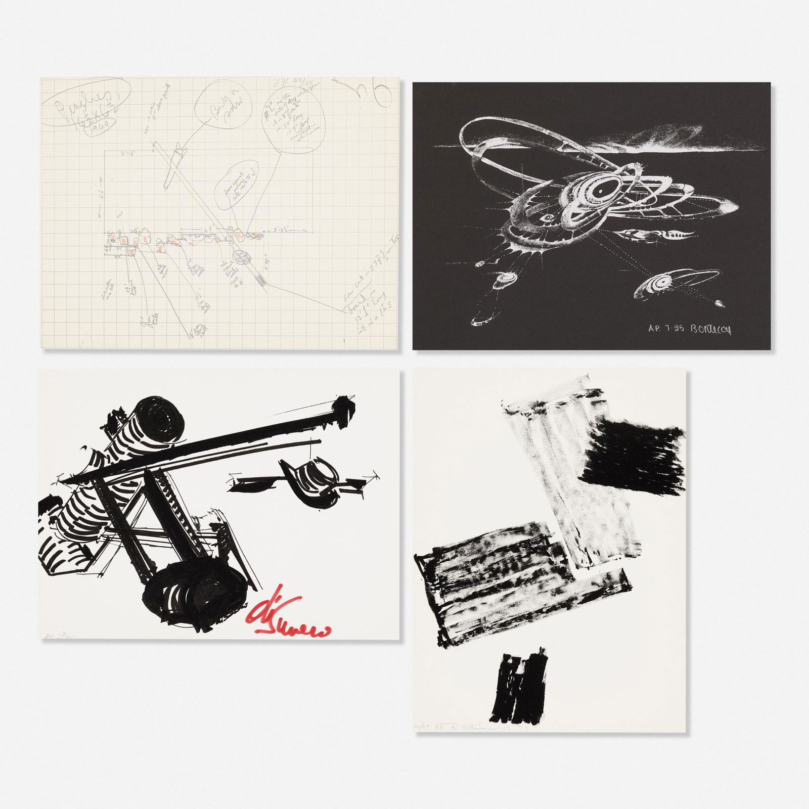 Various Artists, four works from NYC For Stockholm: Various Artists four works from the New York Collection For Stockholm portfolio 1973screenprint in colors9 h × 12 w in (23 × 30 cm) Lot includes works by Jim Dine, Mark di Suvero, Lee