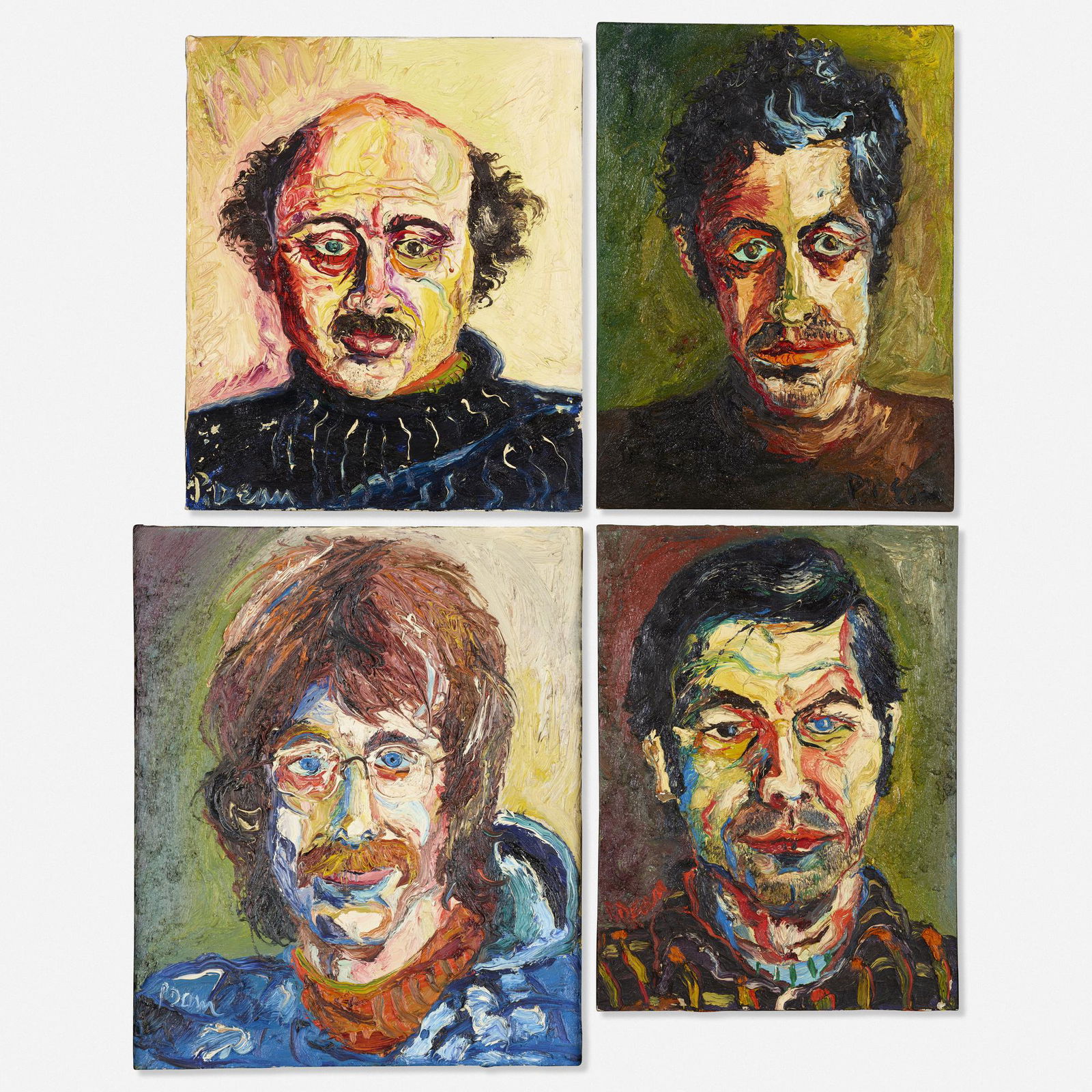 Peter Dean, four works: Peter Dean Boris Lurie, Orellana, Frank and Untitled (four works) 1970, 1972oil on linen24 h × 20 w in (61 × 51 cm) Smallest work measures: 24 h x 18 w inches. Signed to lower edg