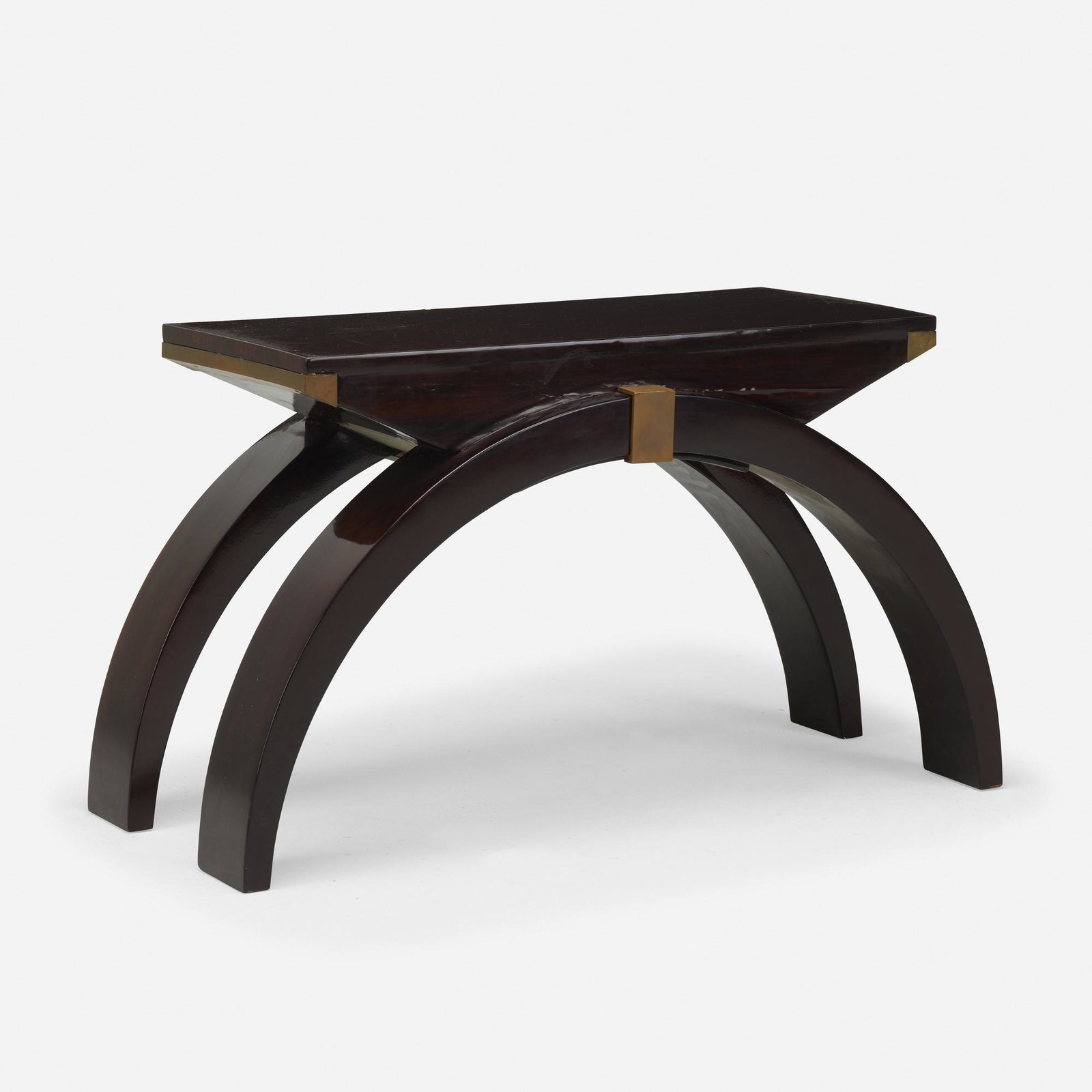 Art Deco, console table: Art Deco console table c. 1925 lacquered wood, brass 25.25 h × 44 w × 18.75 d in (64 × 112 × 48 cm)