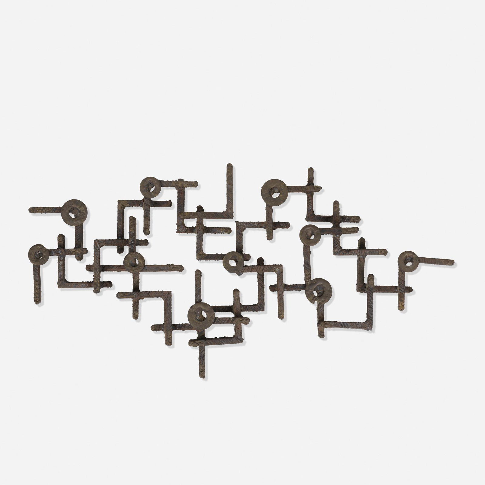 Brutalist, sculpture: Brutalist sculpture 20th century welded steel 14.25 h × 28 w × 3.25 d in (36 × 71 × 8 cm)