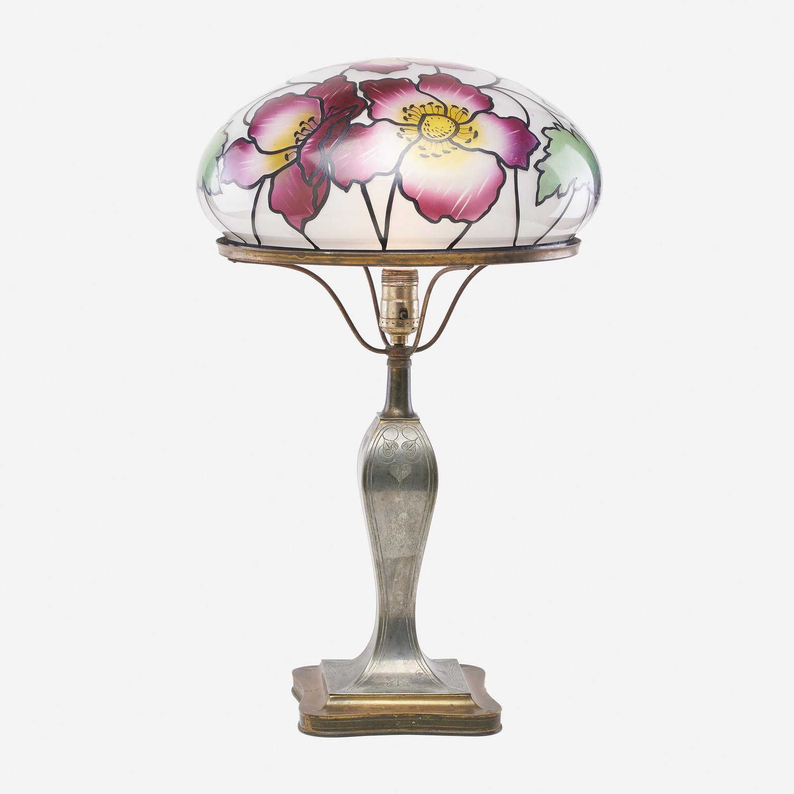 Pairpoint, table lamp: Pairpoint table lamp USA, c. 1920 obverse-painted and enameled glass, patinated metal 22.5 h × 14 dia in (57 × 36 cm) Lamp features Vienna shade with poppies. Stamped manufacturer's mar