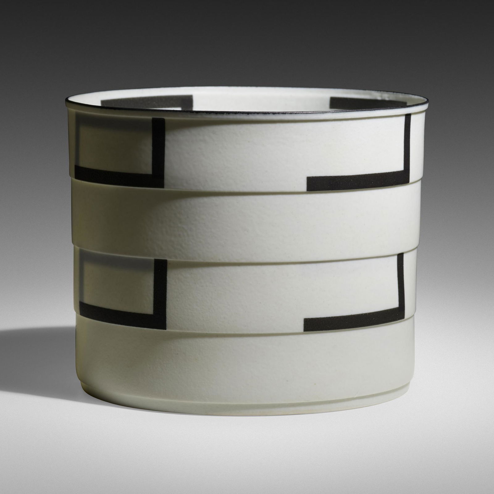 Bodil Manz, geometric vessel: Bodil Manz geometric vessel Denmark, c. 2000porcelain6 h × 7.5 dia in (15 × 19 cm) Signed to underside 'Bodil Manz'. Provenance: Collection of Frances Gelman <