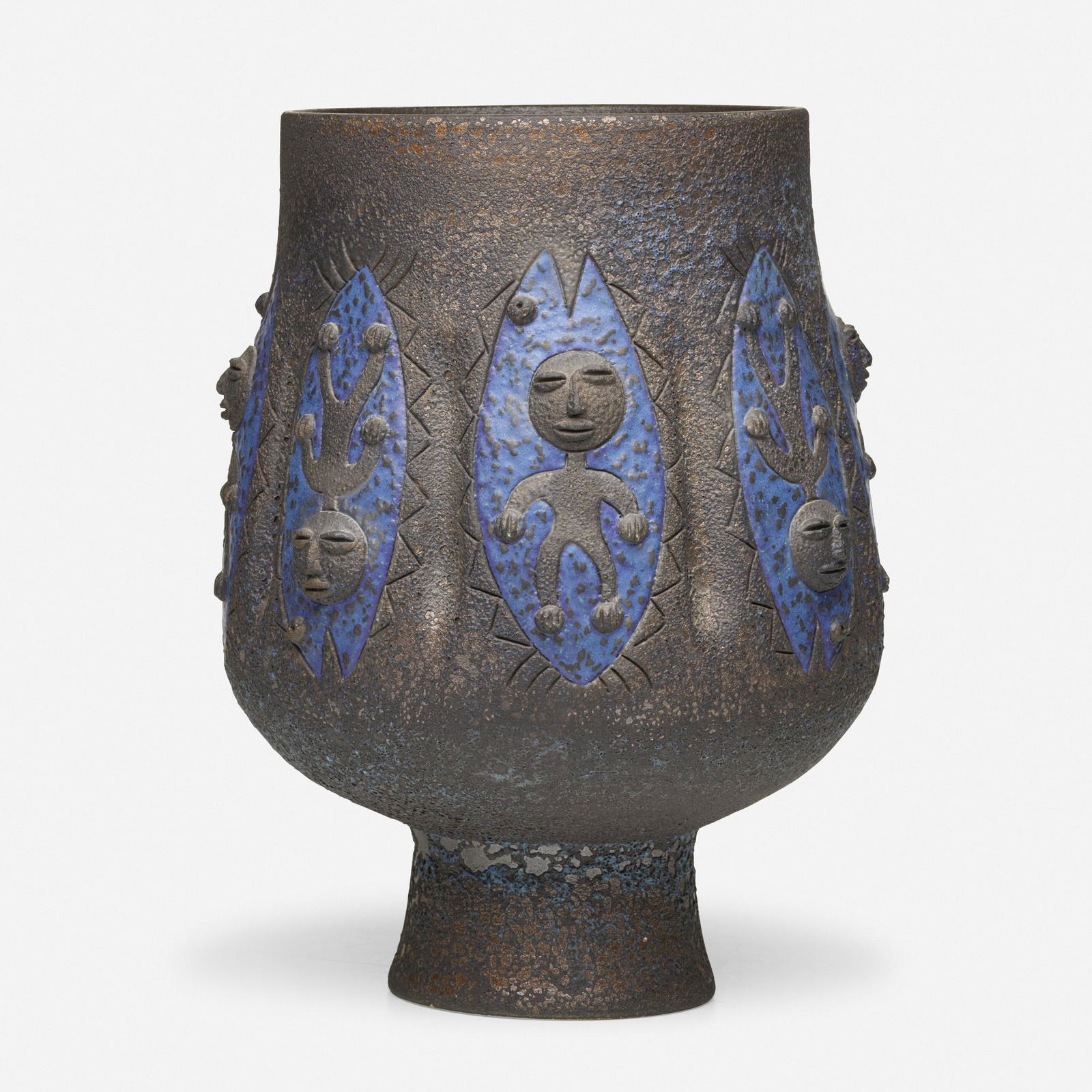 Edwin and Mary Scheier, Tall chalice form: Edwin and Mary Scheier Tall chalice form USA, 1988carved and glazed stoneware13.75 h × 11 dia in (35 × 28 cm) Incised signature and date to underside 'Scheier 88'. Prov