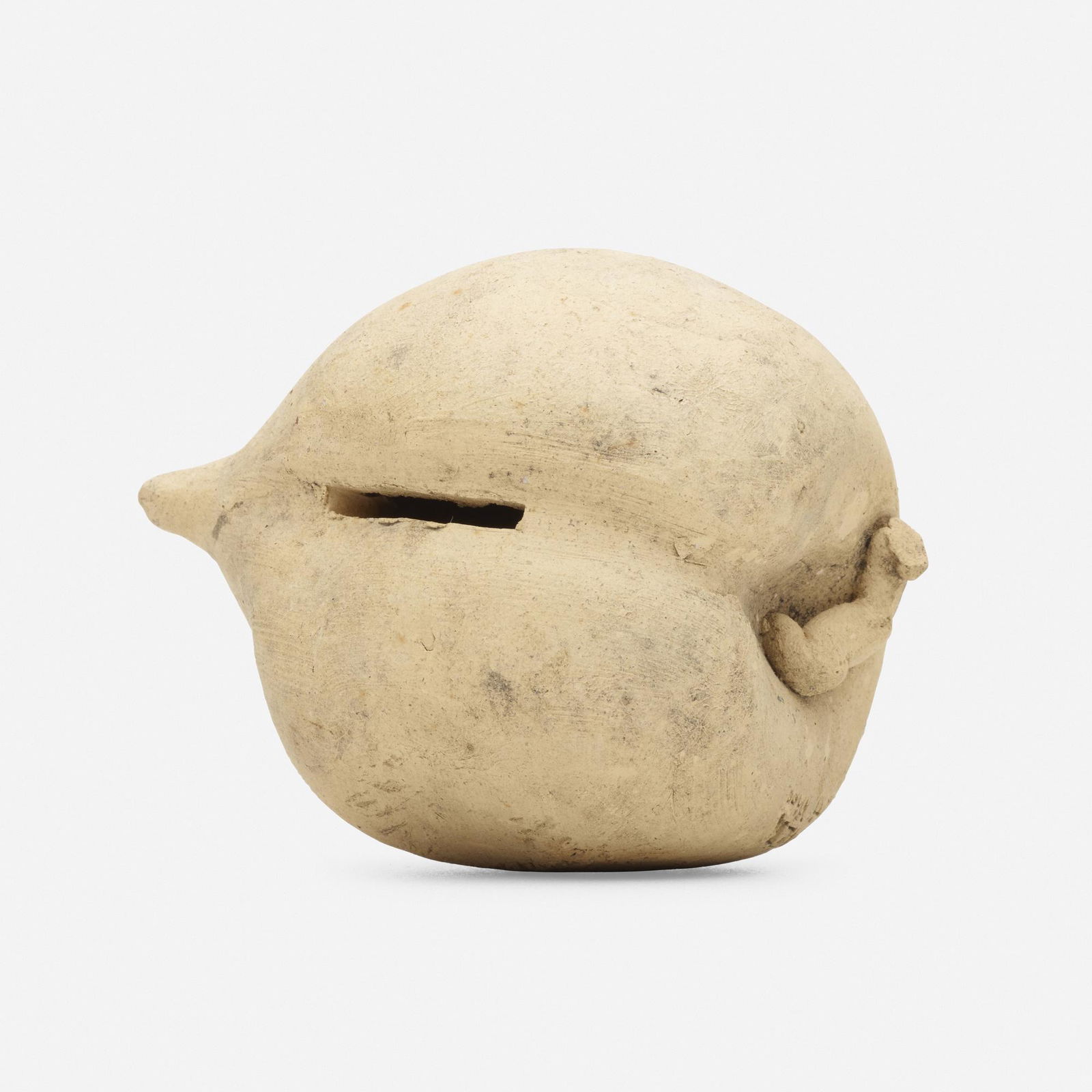 George E. Ohr, Peach novelty bank: George E. Ohr Peach novelty bank USA, 1897-1900bisque earthenware3 h × 2.5 w × 2.25 d in (8 × 6 × 6 cm) Impressed signature to underside 'G.E. Ohr, Biloxi, Miss.'.