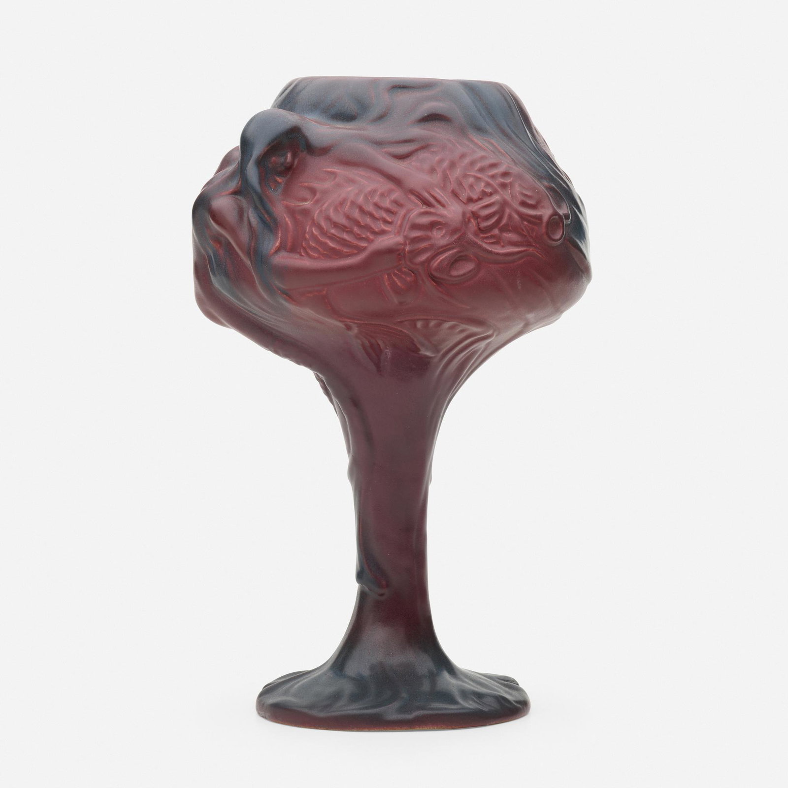 Van Briggle Pottery, chalice: Van Briggle Pottery chalice USA, c. 1897 / 1907-1912 glazed earthenware 11.5 h × 6.75 dia in (29 × 17 cm) This form was one of Artus Van Briggle's earliest designs, featuring an under-t