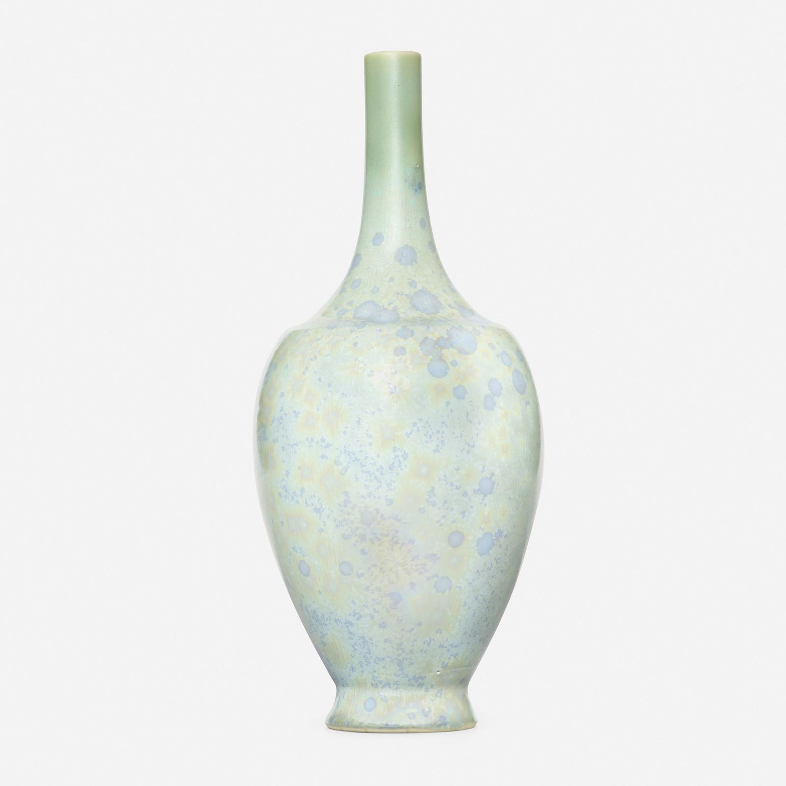 Emile Diffloth for University City, vase: Emile Diffloth for University City vase USA, c. 1910crystalline glazed porcelain9 h × 3.75 dia in (23 × 10 cm) Stamped manufacturer's mark to underside 'ED UC Women's League 111'.