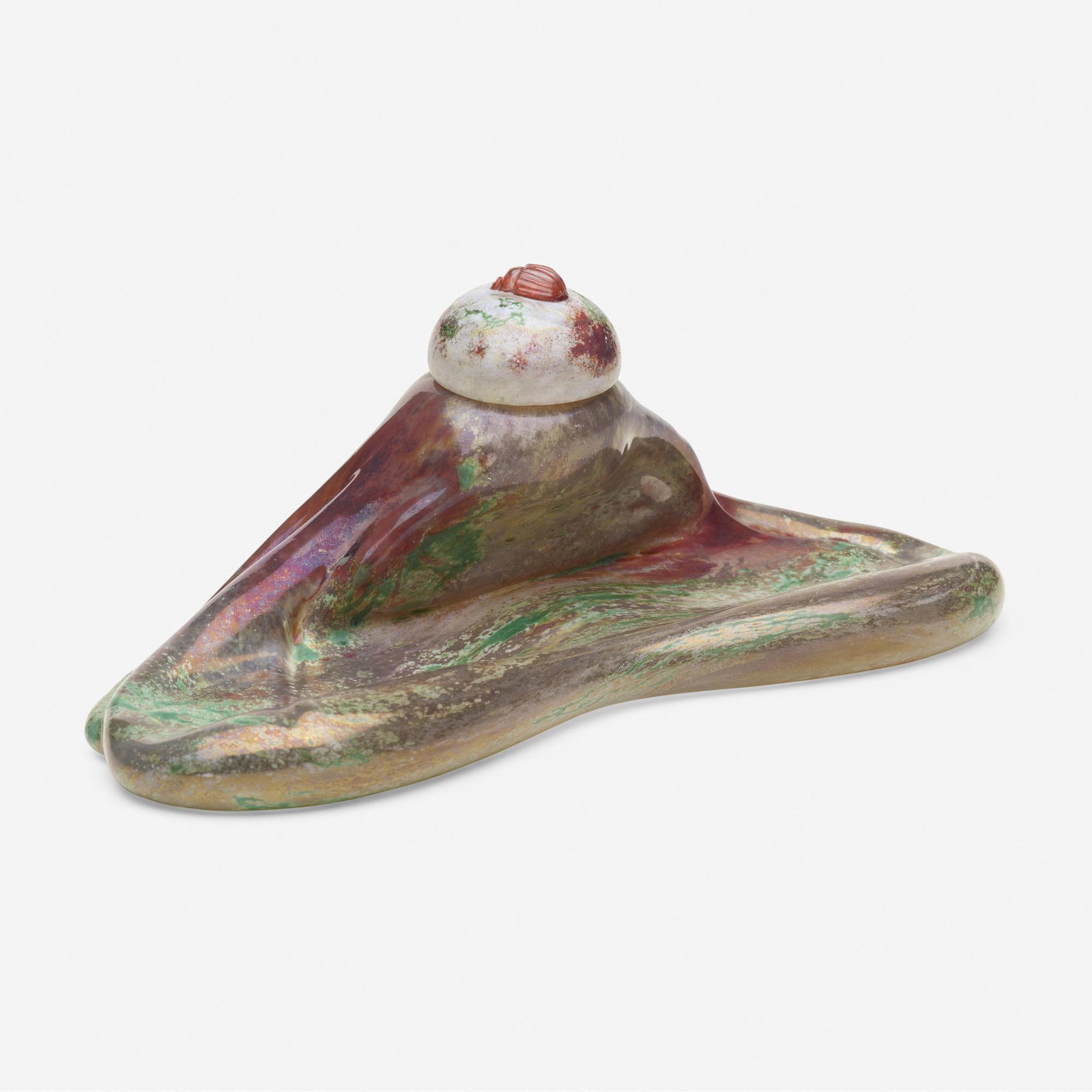 Daum, inkwell with beetle: Daum inkwell with beetle France, early 20th centuryglass4 h × 9.75 w × 4 d in (10 × 25 × 10 cm) Etched signature to underside 'Daum Nancy' with Croix de Lorraine.