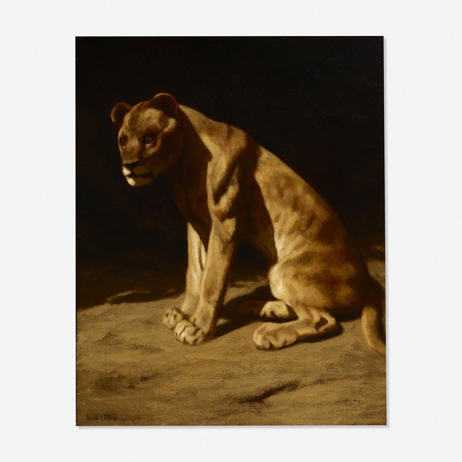 Marcus Waterman, On Guard: The Lioness: Marcus Waterman On Guard: The Lioness 1882 oil on canvas 20 h × 14 w in (51 × 36 cm) Signed and dated to lower left 'M. Waterman Oran 82'. Provenance: Skinner, <