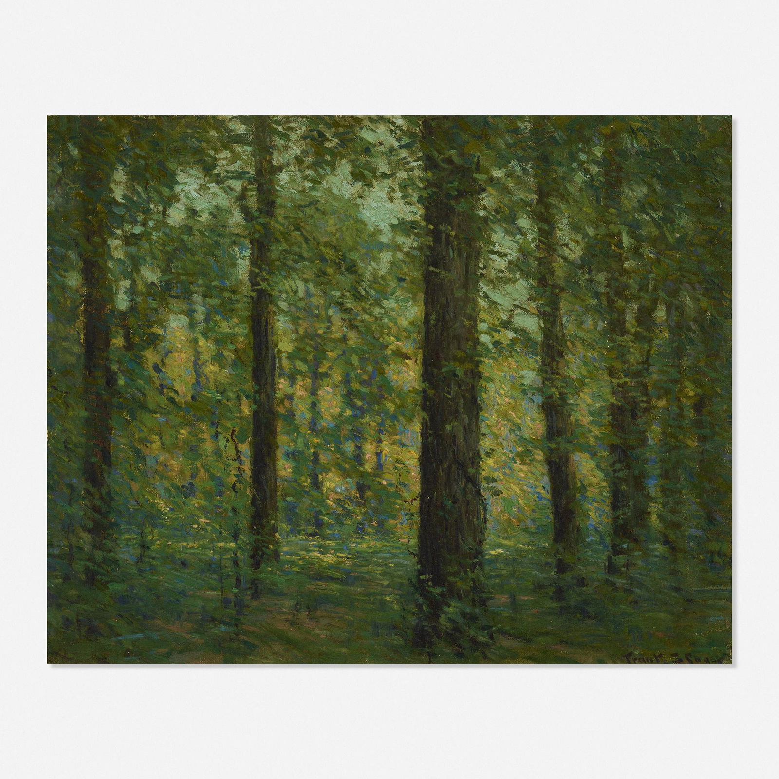 Frank Swift Chase, Looking Through the Trees: Frank Swift Chase Looking Through the Trees oil on canvas16 h × 20 w in (41 × 51 cm) Signed to lower right 'Frank S Chase '.