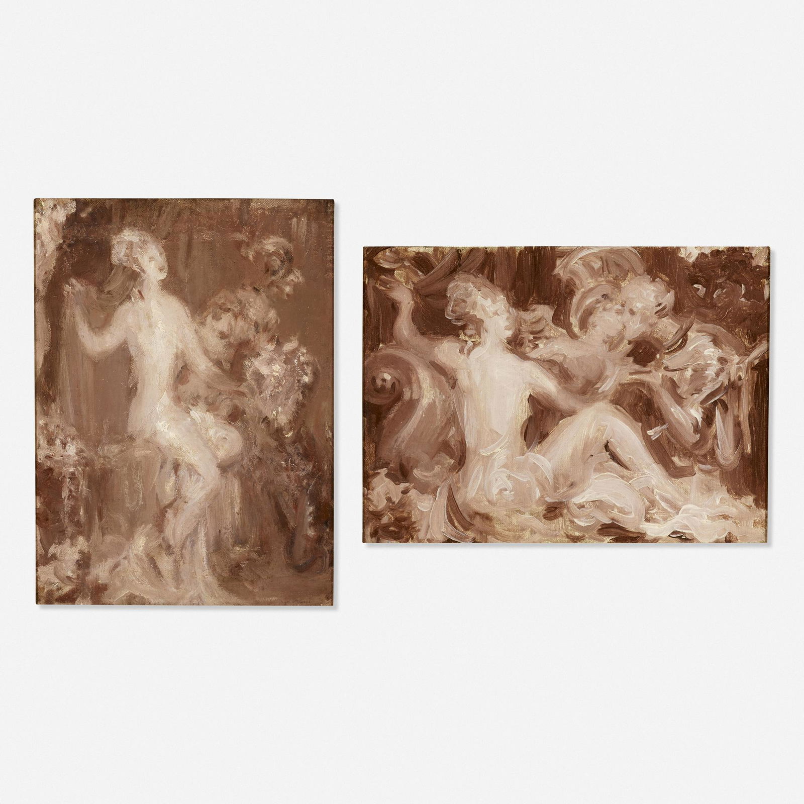 Frederick William MacMonnies, attribution, two works: Frederick William MacMonnies, attribution two works oil on canvas9 h × 12 w in (23 × 30 cm)