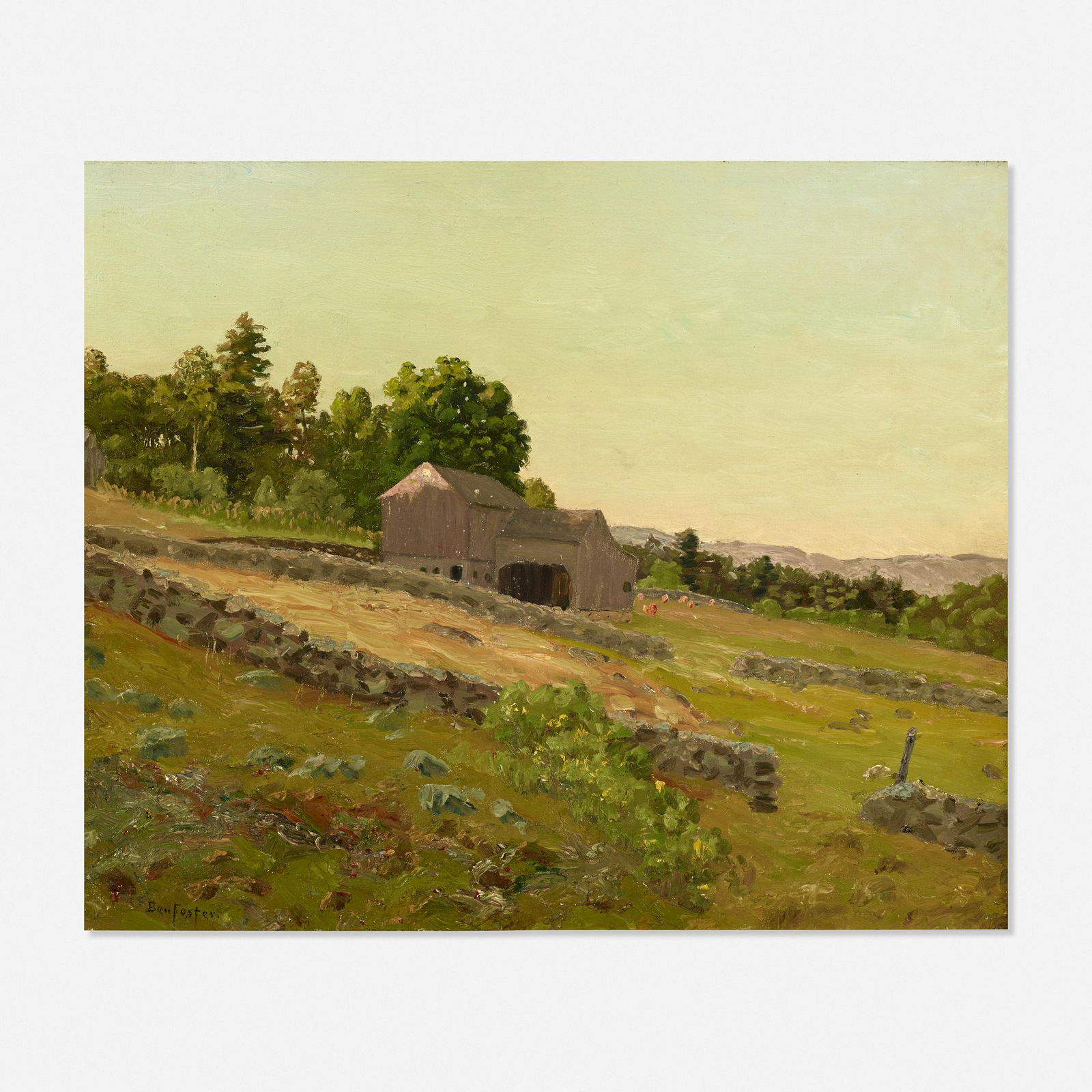 Ben Foster, Country Pasture: Ben Foster Country Pasture oil on canvas24.5 h × 30 w in (62 × 76 cm) Signed to lower left 'Ben Foster'. Provenance: A.J. Kollar, Seattle | Private Collection, Washi