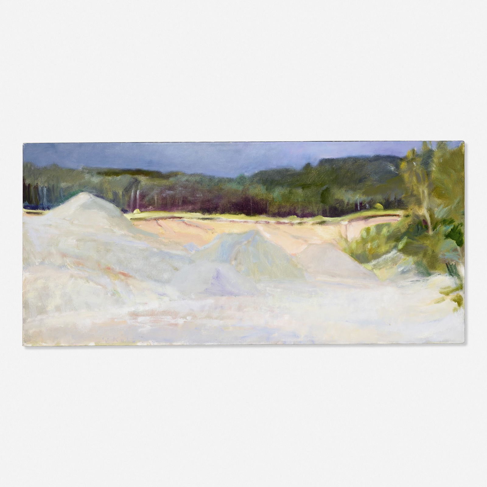 Wolf Kahn, Long Gravel Pit: Wolf Kahn Long Gravel Pit 1981oil on canvas20.25 h × 44 w in (51 × 112 cm) Signed to lower left 'W. Kahn'. Titled and dated to verso '#54 1981 Long Gravel Pit'. Provena