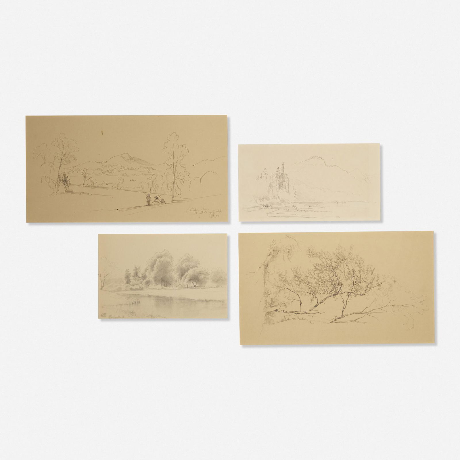 David Johnson, four works: David Johnson four works 1859, 1873graphite on paper12.25 h × 18.25 w in (31 × 46 cm) Lot includes Plainfield, NJ, Warwick, Orange County, NJ and Coho Lake