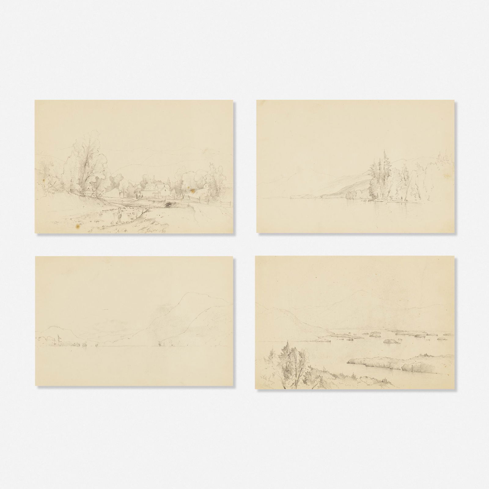 Guy Carleton Wiggins, four works (one of Lake George): Guy Carleton Wiggins four works (one of Lake George) graphite on paper6.5 h × 9.25 w in (17 × 23 cm) Titled to one work.