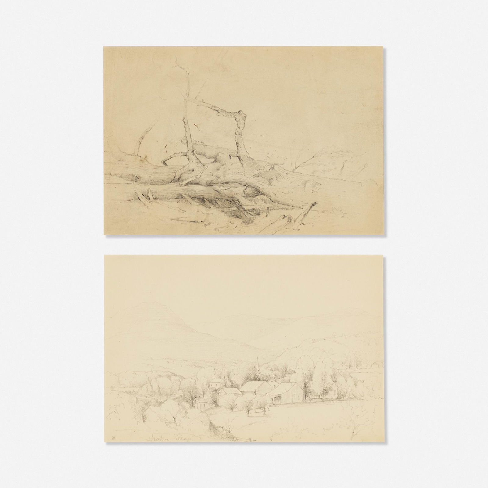 Guy Carleton Wiggins, two works (one of Shokan Village): Guy Carleton Wiggins two works (one of Shokan Village) graphite on paper6.75 h × 9.75 w in (17 × 25 cm) Lot includes one work titled Shokan Village.