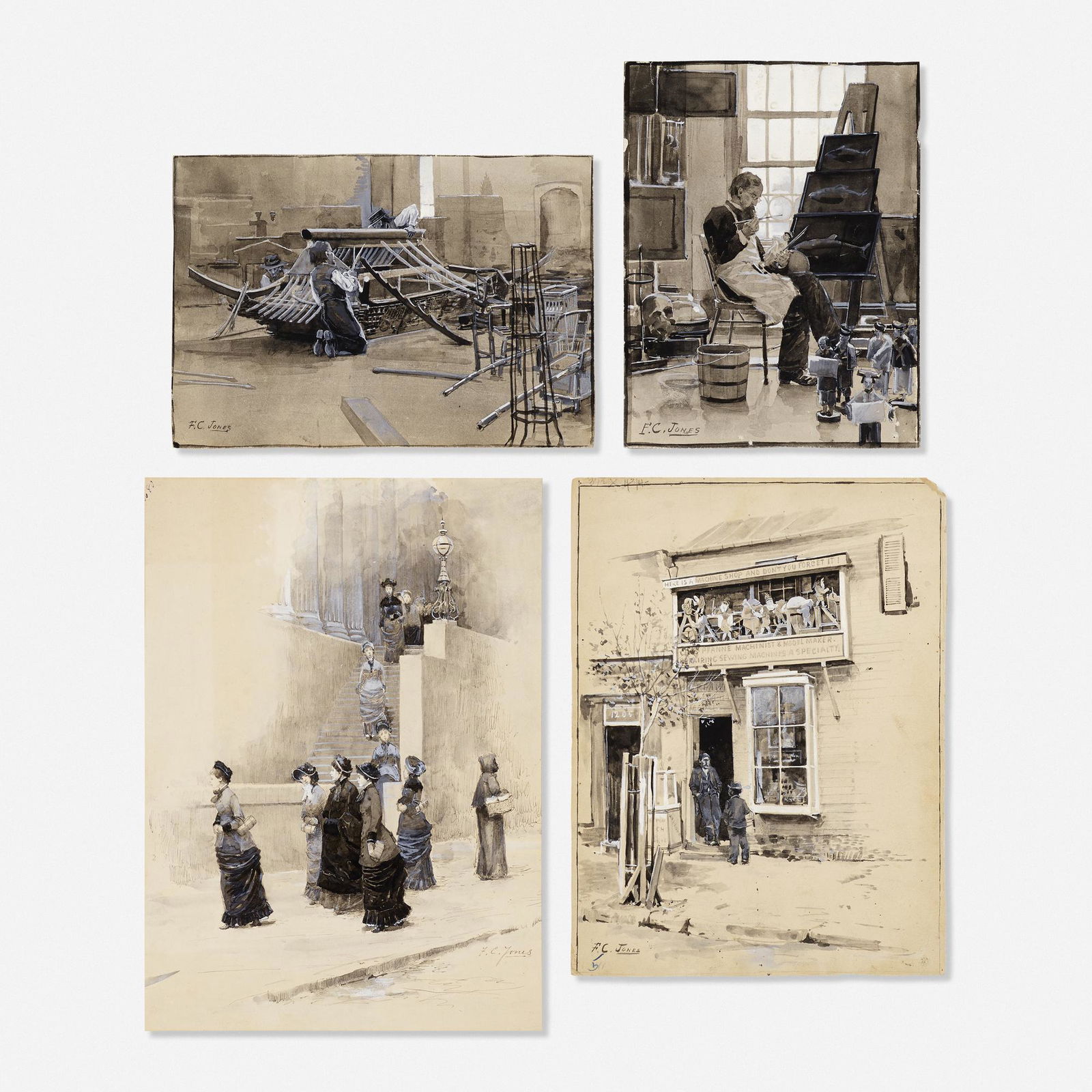 Francis Coates Jones, four works: Francis Coates Jones four works ink and gouache on paper14 h × 10.25 w in (36 × 26 cm) Signed to four works.
