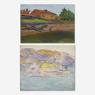 Margaret Jordan Patterson, two works: Margaret Jordan Patterson two works watercolor and graphite on paper, gouache on paper15 h &times; 18 w in (38 &times; 46 cm) Estate stamped to verso of both works.