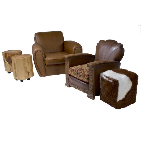 LEATHER CLUB CHAIRS Two Deco style chairs