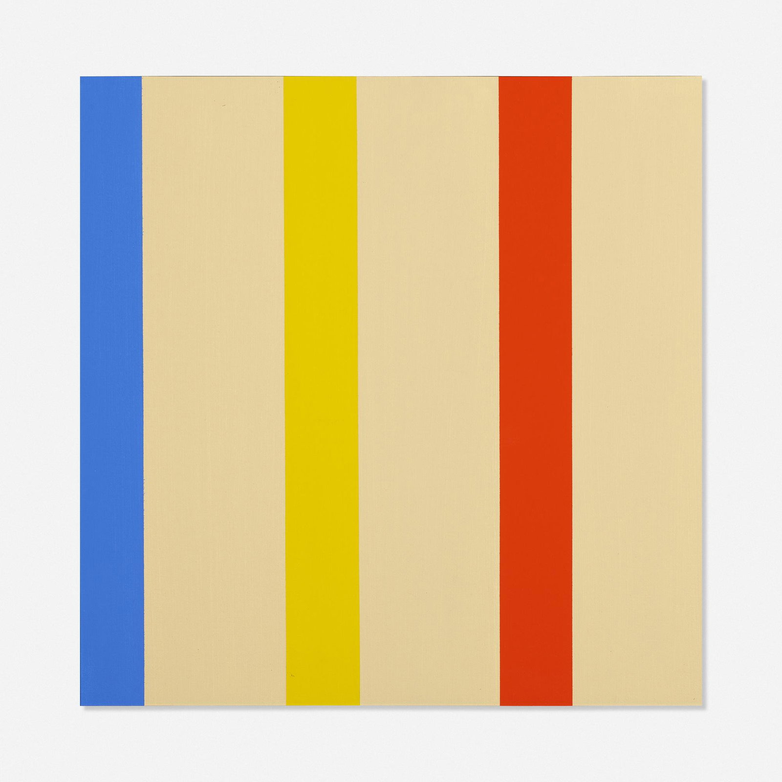 Oli Sihvonen, 3 x 3 Blue, Yellow, Red: Oli Sihvonen 3 x 3 Blue, Yellow, Red 1977 oil on canvas 24 h × 24 w in (61 × 61 cm) Signed and titled to verso 'Oli Sihvonen 3 x 3 Blue, Yellow, Red'. Estate stamp to stretcher.