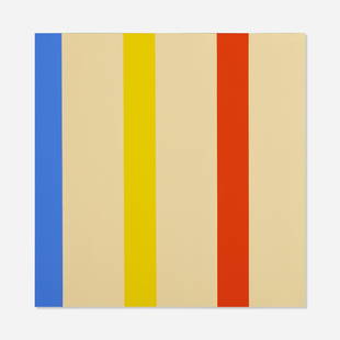 Oli Sihvonen, 3 x 3 Blue, Yellow, Red: Oli Sihvonen 3 x 3 Blue, Yellow, Red 1977oil on canvas24 h × 24 w in (61 × 61 cm) Signed and titled to verso 'Oli Sihvonen 3 x 3 Blue, Yellow, Red'. Estate stamp to stretcher.