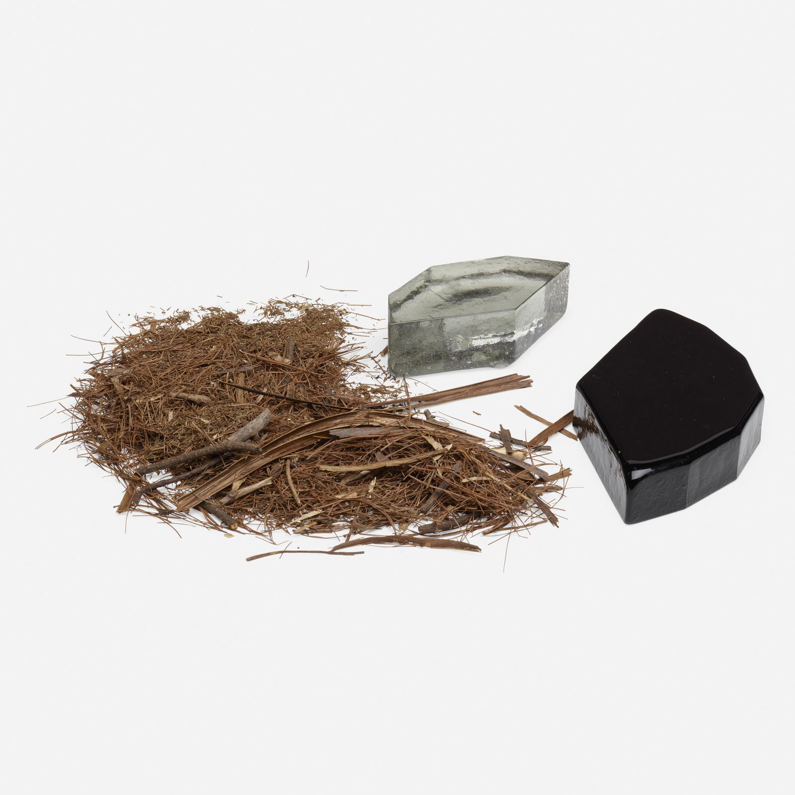 Alan Saret, Sacred Forms: Alan Saret Sacred Forms 1970molded glass and sea straw1.75 h × 10 w × 5 d in (4 × 25 × 13 cm) Smaller element measures: 1.75 h x 6.5 w x 3.5 d Note: Dimensions of this