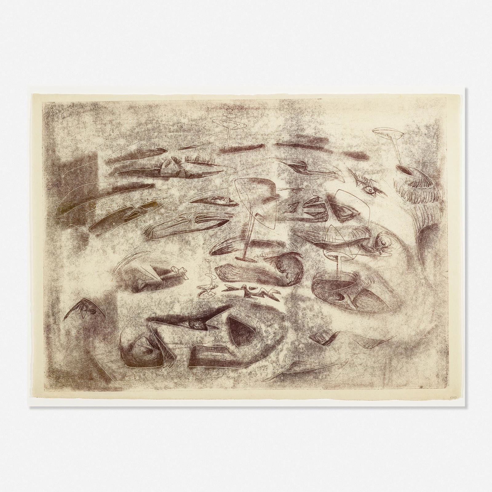Harry Bertoia, Untitled: Harry Bertoia Untitled monoprint26 h × 34 w in (66 × 86 cm) Inscribed to lower left '1257'. This work is located at, and will ship from, Rago in Lambertville, New Jersey