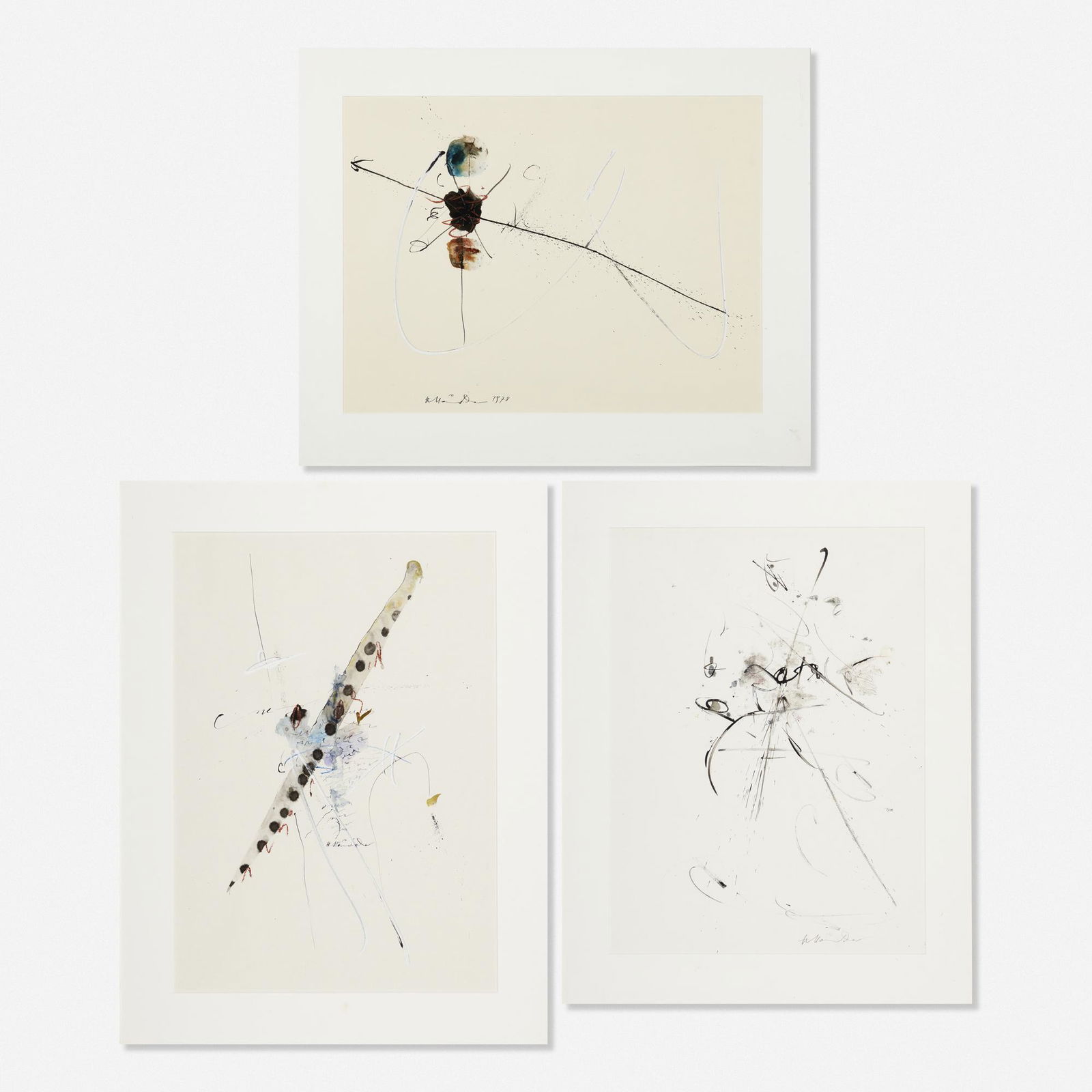 Hans Staudacher, Untitled (three works): Hans Staudacher Untitled (three works) mixed media on paper34 h × 26 w in (86 × 66 cm) Signed to two works. Dated to one. Provenance: Collection of an American Corpo