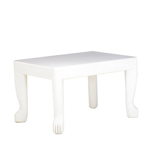 STYLE OF JOHN DICKINSON Wood table: STYLE OF JOHN DICKINSON Carved and painted wood table with paw feet. 25 1/2'' x 42'' x 30''