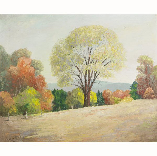 LAMONT WARNER Two landscape paintings: LAMONT A. WARNER (American ) Two oil on canvas landscapes (framed). Both signed and dated 1952. Each 25'' x 30''