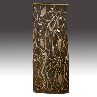 GUNWINGGU BARK PAINTING, OENPELLI, AUSTRALIA: GUNWINGGU BARK PAINTING, OENPELLI, AUSTRALIA Traditional painting by George D. Jayngurrnga depicting Mimi spirits, mid-20th c. (Provenance: late Benedict Tatti collection, New York). Good condition. 5