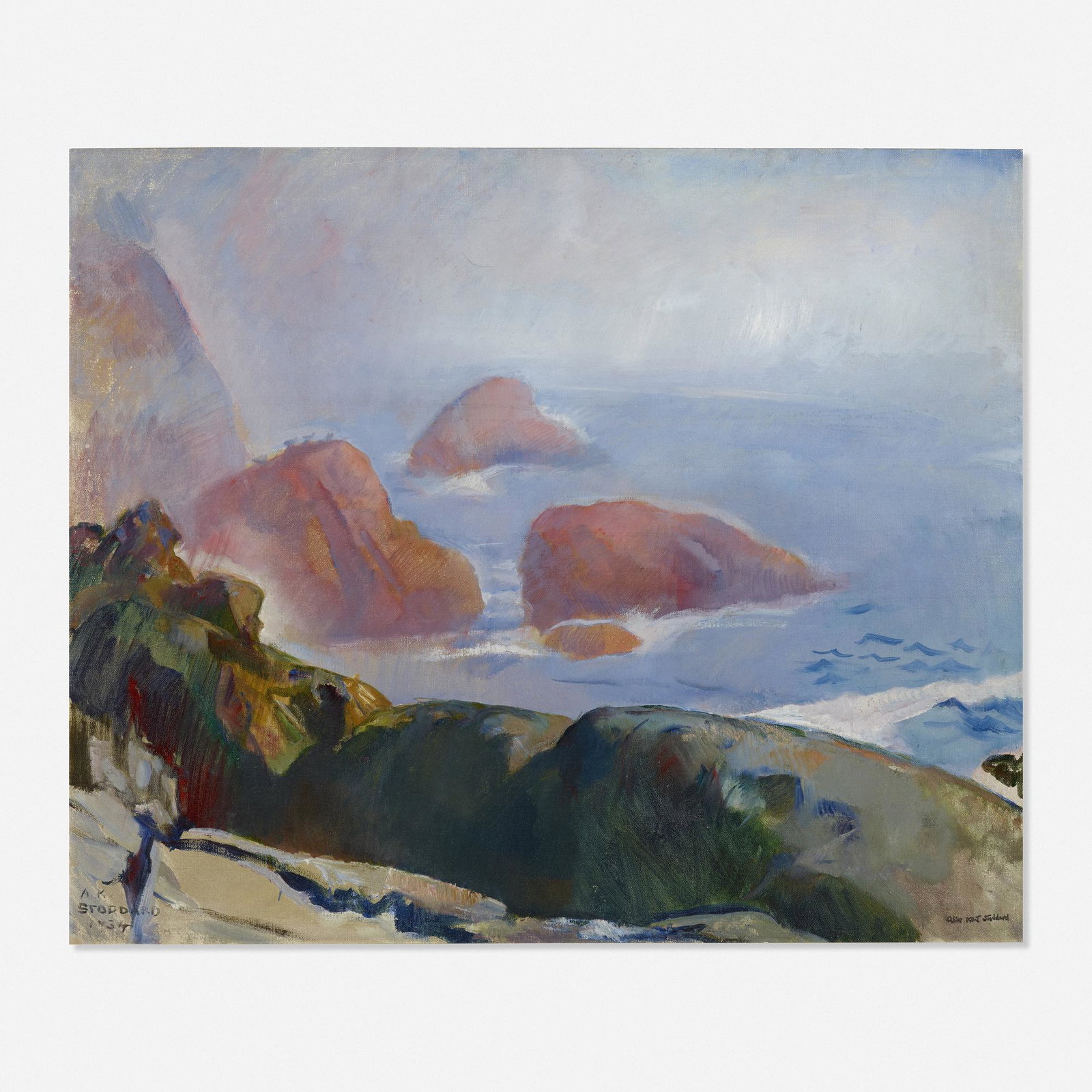 Alice Stoddard, Untitled: Alice Stoddard Untitled 1934 oil on canvas 25 h × 30 w in (63 × 76 cm) Signed and dated to lower edge 'AK Stoddard 1934 Alice Kent Stoddard'.
