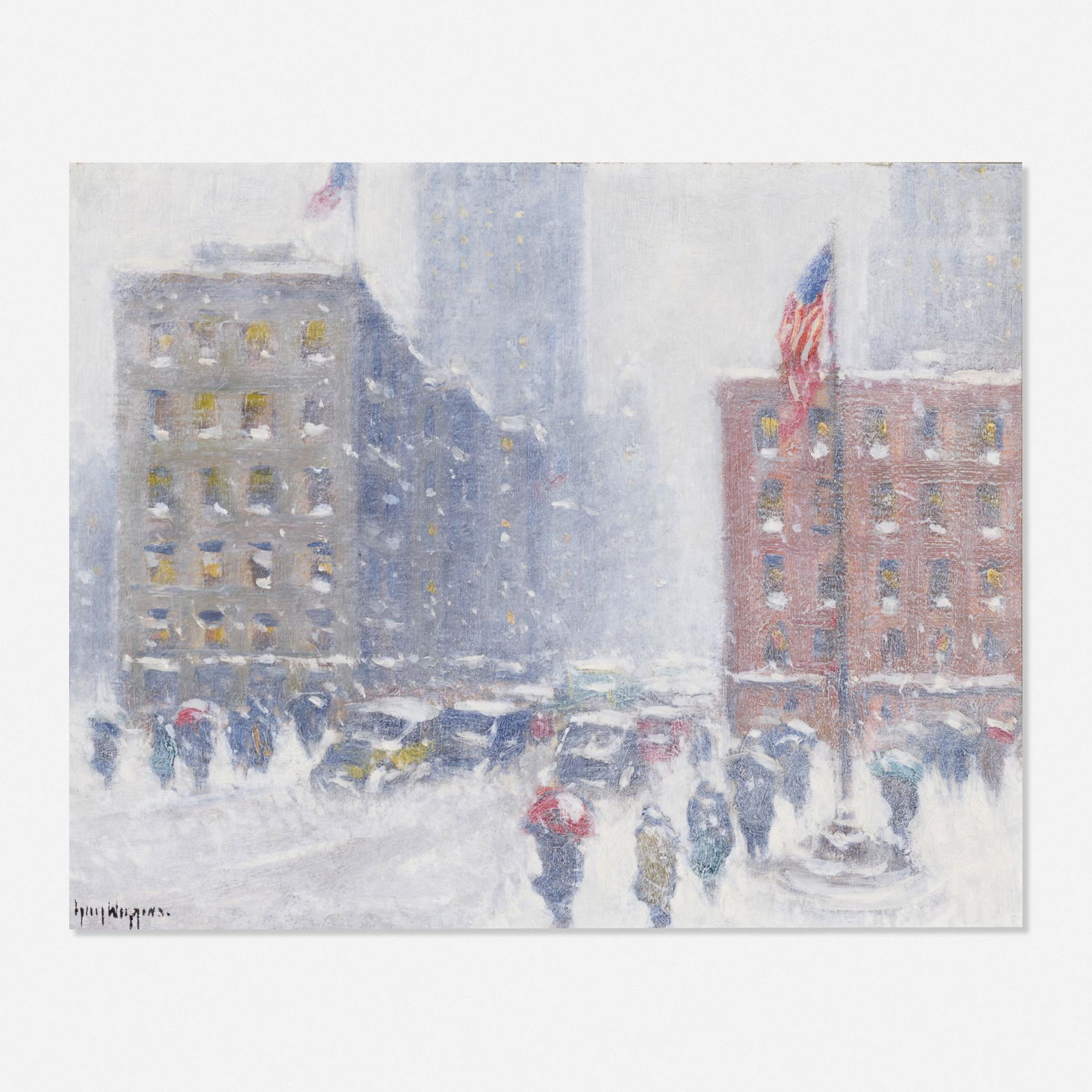 Guy Carleton Wiggins, Madison Square Garden: Guy Carleton Wiggins Madison Square Garden oil on canvas board15.875 h × 20 w in (40 × 51 cm) Signed to lower left 'Guy Wiggins'. Signed and titled to verso 'Madison Square Garden Guy Wigg