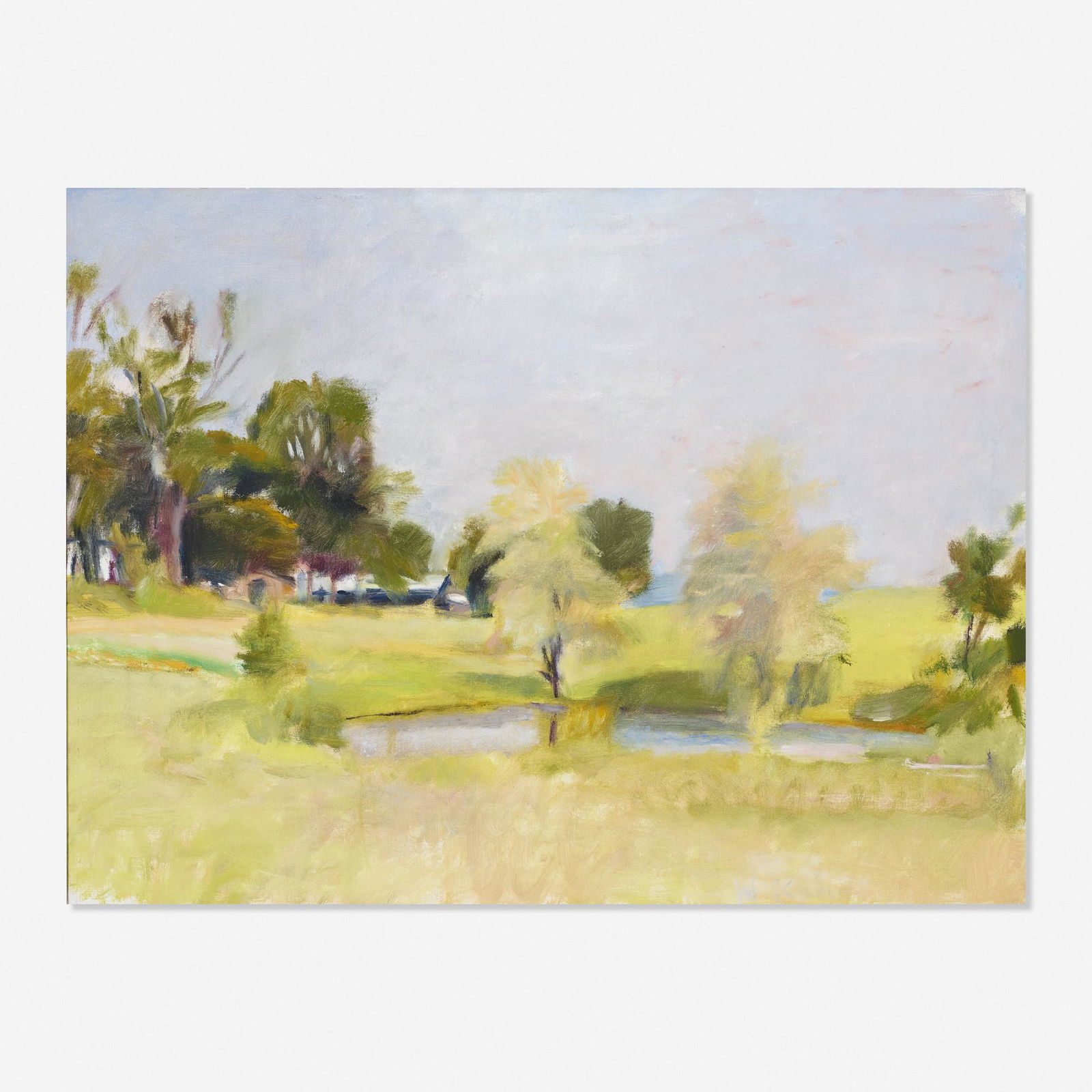 Wolf Kahn, Pond in Early Summer: Wolf Kahn Pond in Early Summer 1982oil on canvas28 h × 38 w in (71 × 97 cm) Signed to lower right 'W Kahn'. Provenance: Meredith Long & Company, Houston | Esta