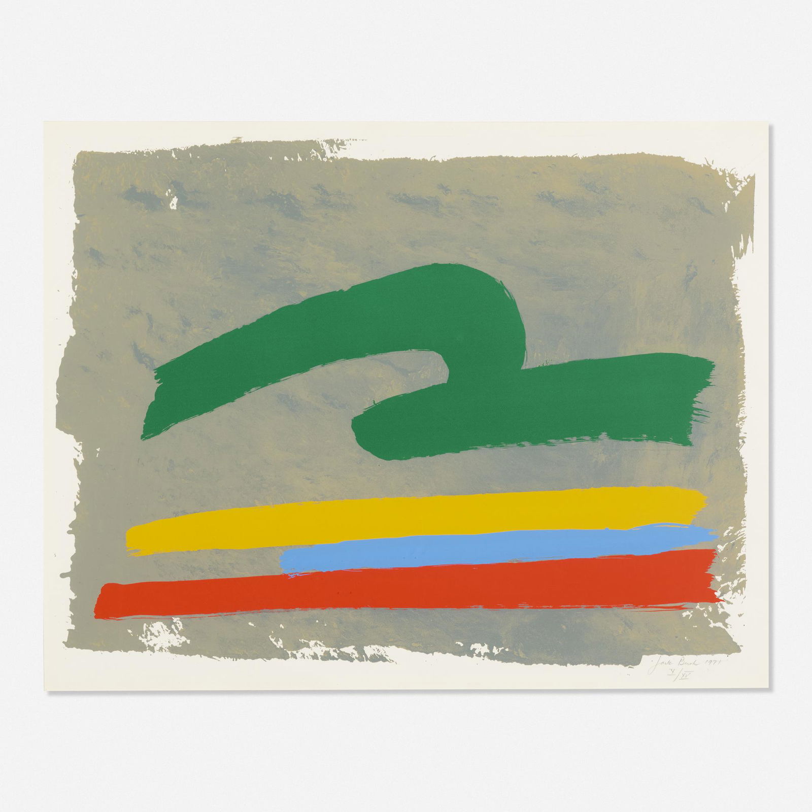 Jack Bush, Green Loop from The Suite of Five: Jack Bush Green Loop from The Suite of Five 1971screenprint in colors24.25 h × 31.25 w in (62 × 79 cm) Measurements are of sight. Signed, dated and numbered to lower right 'Jack B
