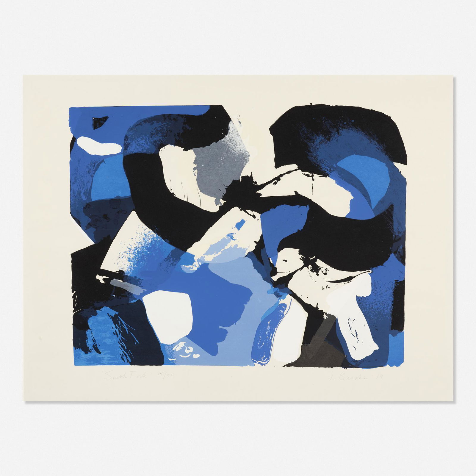 James Brooks, South Fork: James Brooks South Fork 1974screenprint in colors35 h × 46 w in (89 × 117 cm) Signed, titled, dated and numbered to lower edge 'South Fork 14/55 J. Brooks 74'. This work is number 14