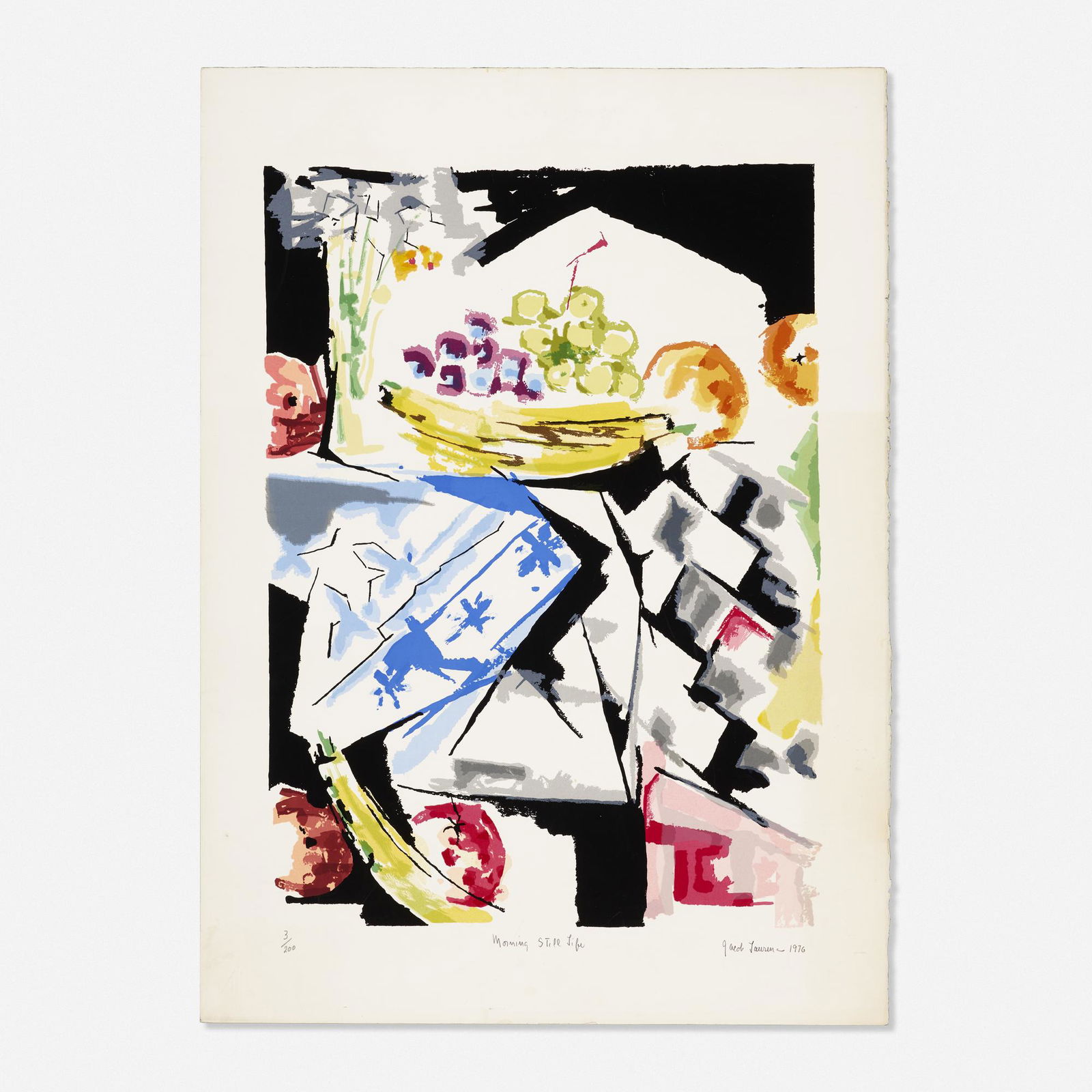 Jacob Lawrence, Morning Still Life: Jacob Lawrence Morning Still Life 1976screenprint in colors on Arches 8829.75 h × 22.125 w in (76 × 56 cm) Signed, titled, dated and numbered to lower edge '3/200 Morning Still Life J