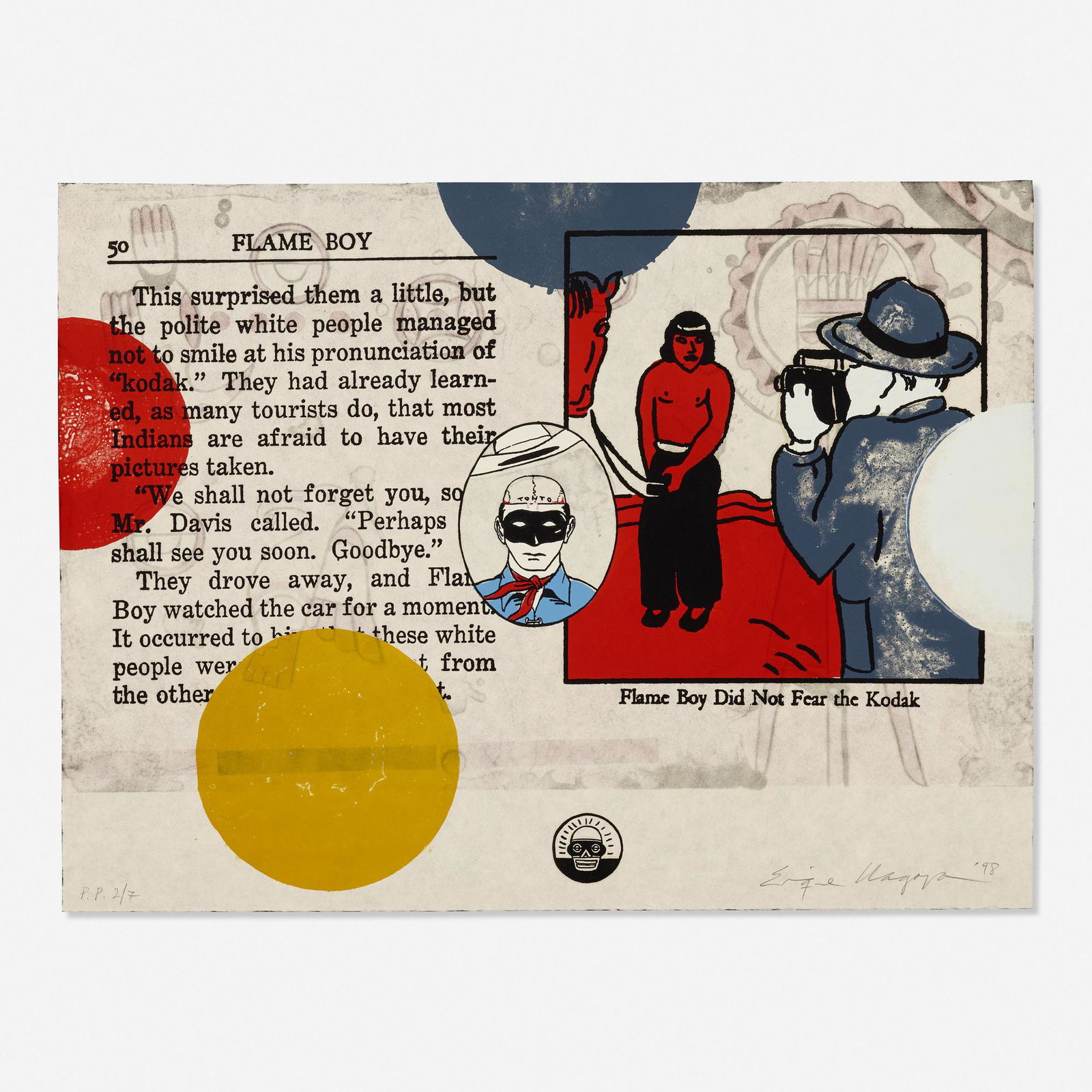 Enrique Chagoya, Flame Boy: Enrique Chagoya Flame Boy from the Collective Impressions portfolio 1998screenprint in colors18 h × 24 w in (46 × 61 cm) Signed, titled, dated and numbered to lower right 'P.P. 2/7 En