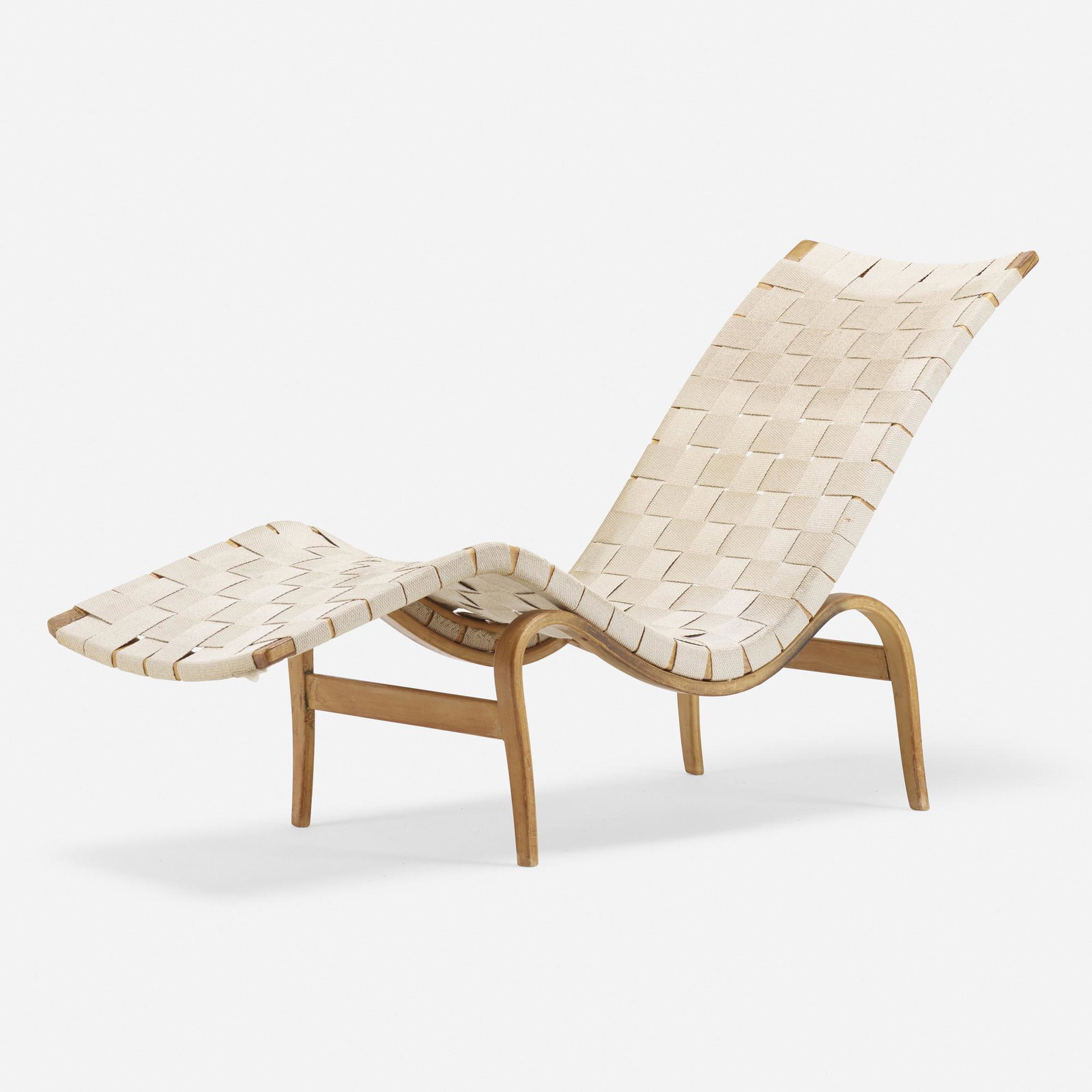 Bruno Mathsson, lounge chair, model 36: Bruno Mathsson lounge chair, model 36 Firma Karl MathssonSweden, c. 1936beech, birch, webbing33 h × 20 w × 60 d in (84 × 51 × 152 cm) Decal manufacturer's labels to