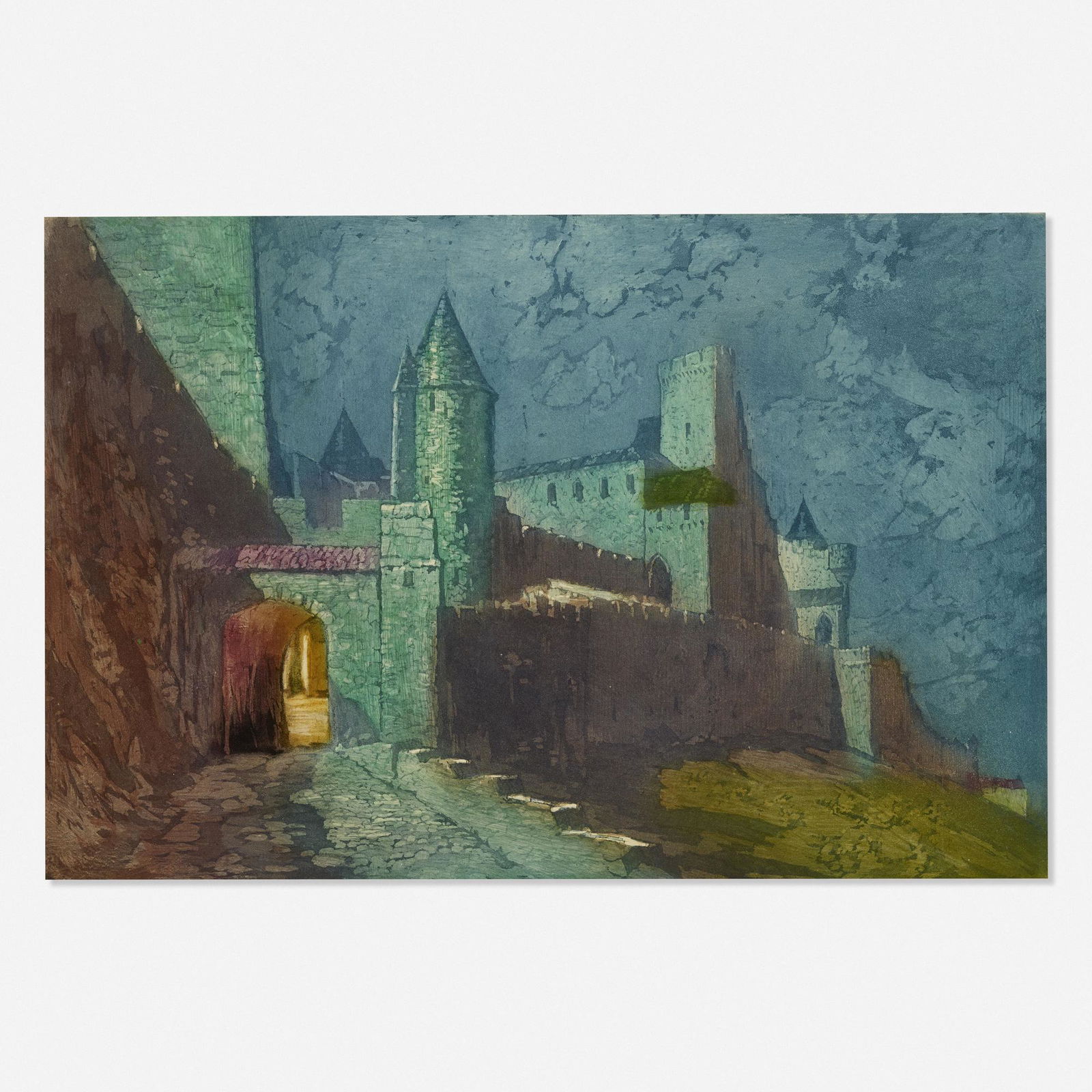 John Wesley Cotton, Carcassonne, France 1912: John Wesley Cotton Carcassonne, France 1912 aquatint on paper12.5 h × 18.25 w in (32 × 46 cm) Numbered to lower left '31/50'. Signed to lower right 'J. Copper'. This work is number 31 from