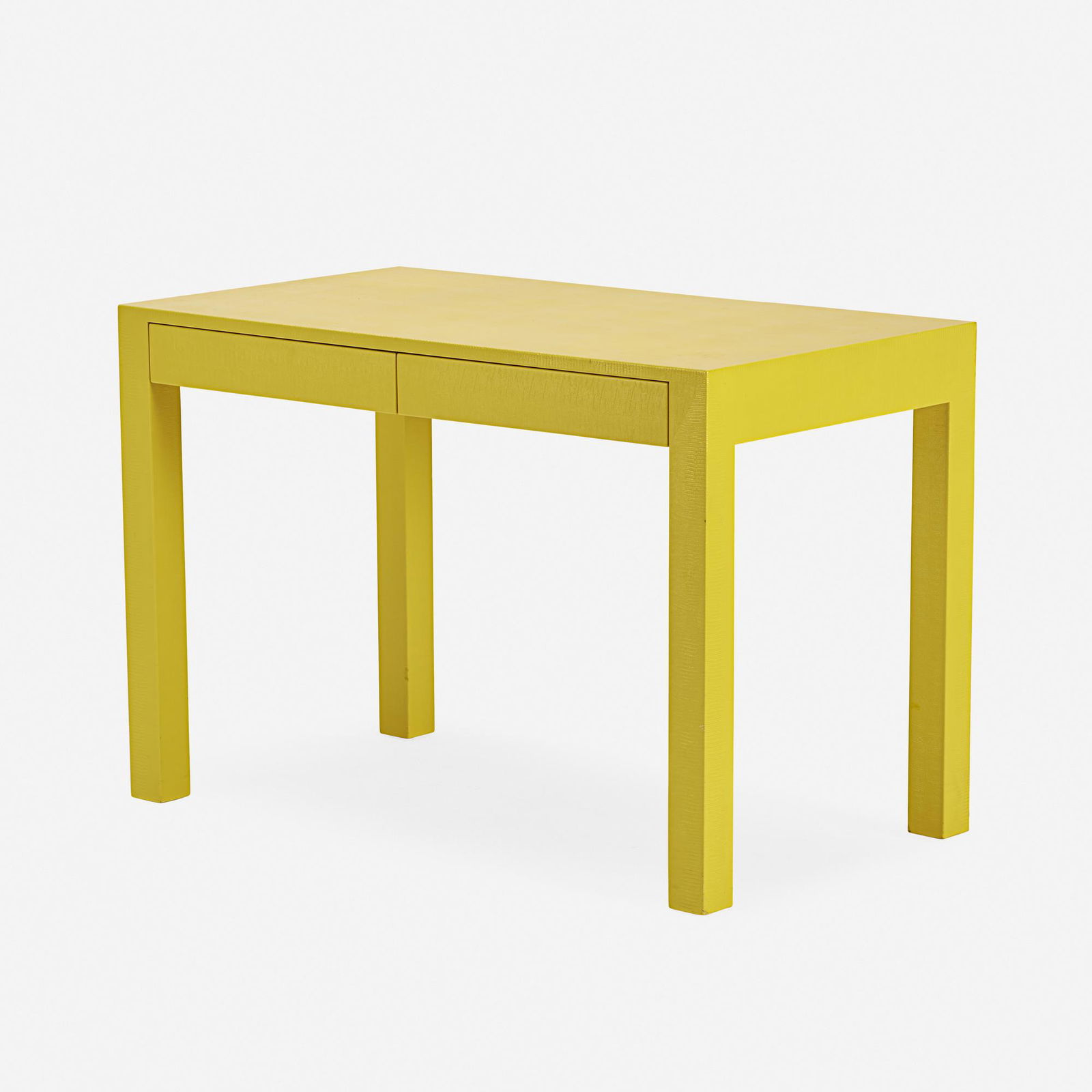 Karl Springer, Parsons Style desk: Karl Springer Parsons Style desk USA, c. 1975faux lacquered American Lizard Leather30 h × 44 w × 25 d in (76 × 112 × 63 cm) Features two drawers. This work has been authen