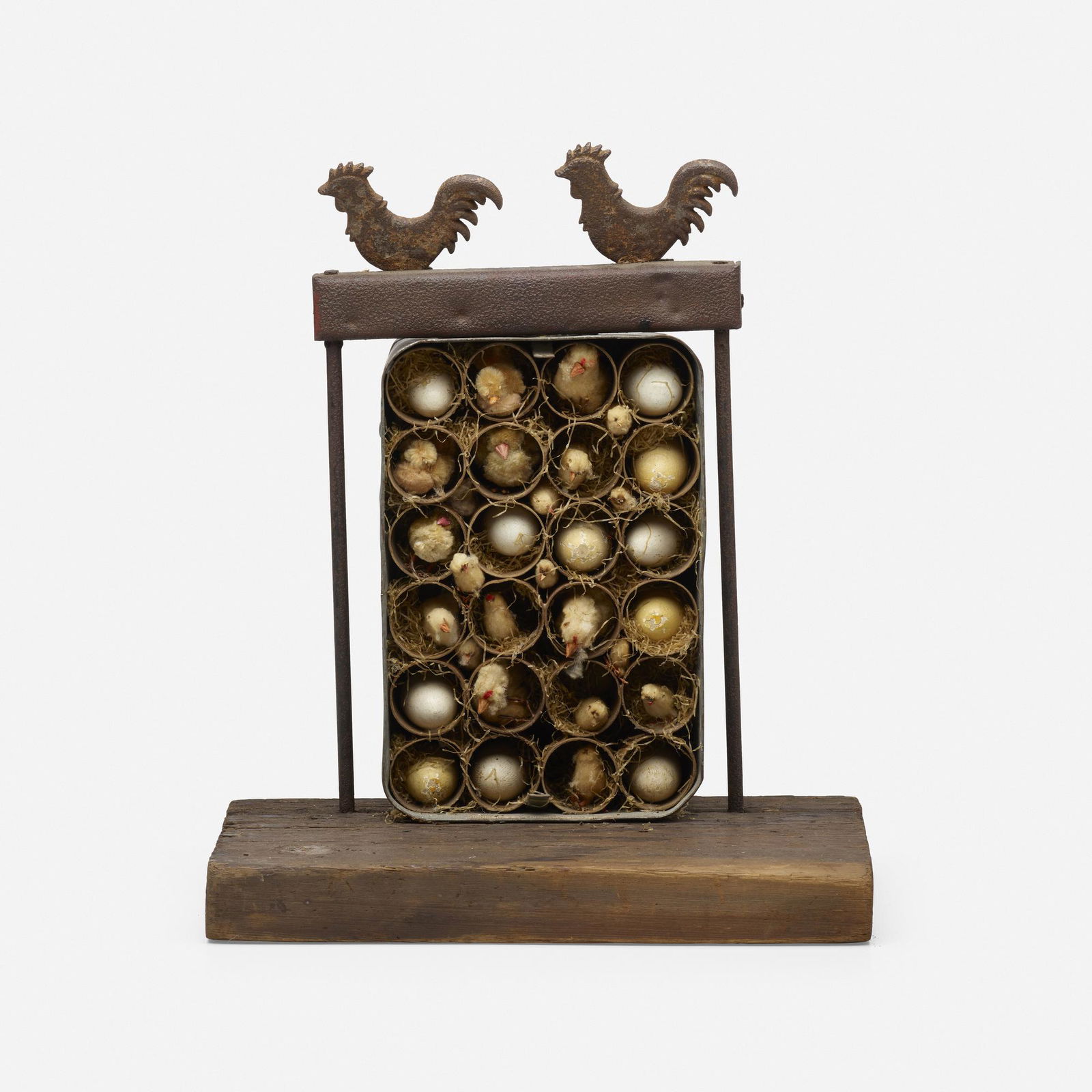 Barry Cohen, Shooting Gallery Chickens: Barry Cohen Shooting Gallery Chickens mixed media box construction18.5 h × 15 w × 10 d in (47 × 38 × 25 cm) Provenance: The Artist | Allan Stone Gallery, New Yo